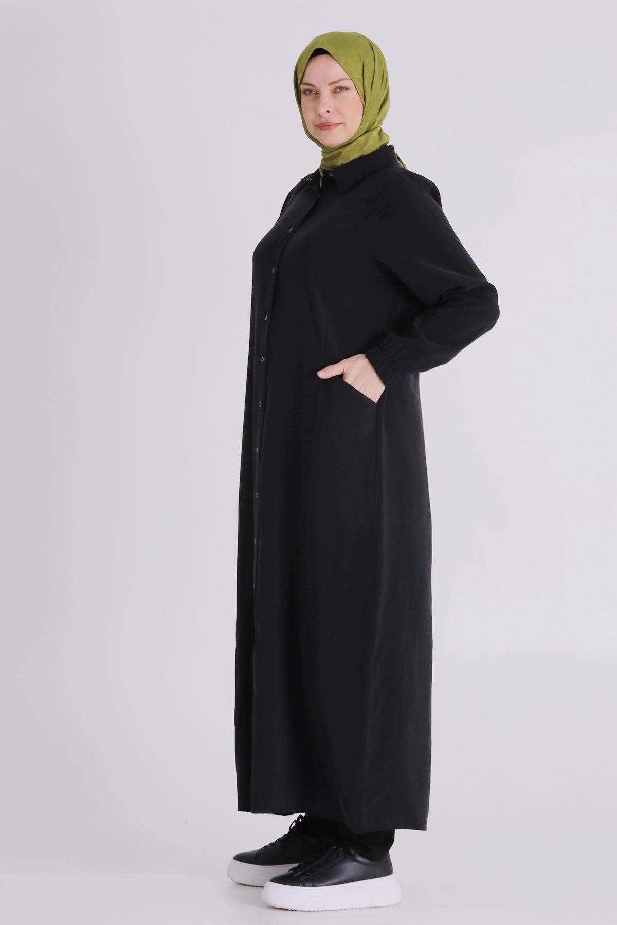 Behrem Dikişli Ferace- LYN04389 Siyah