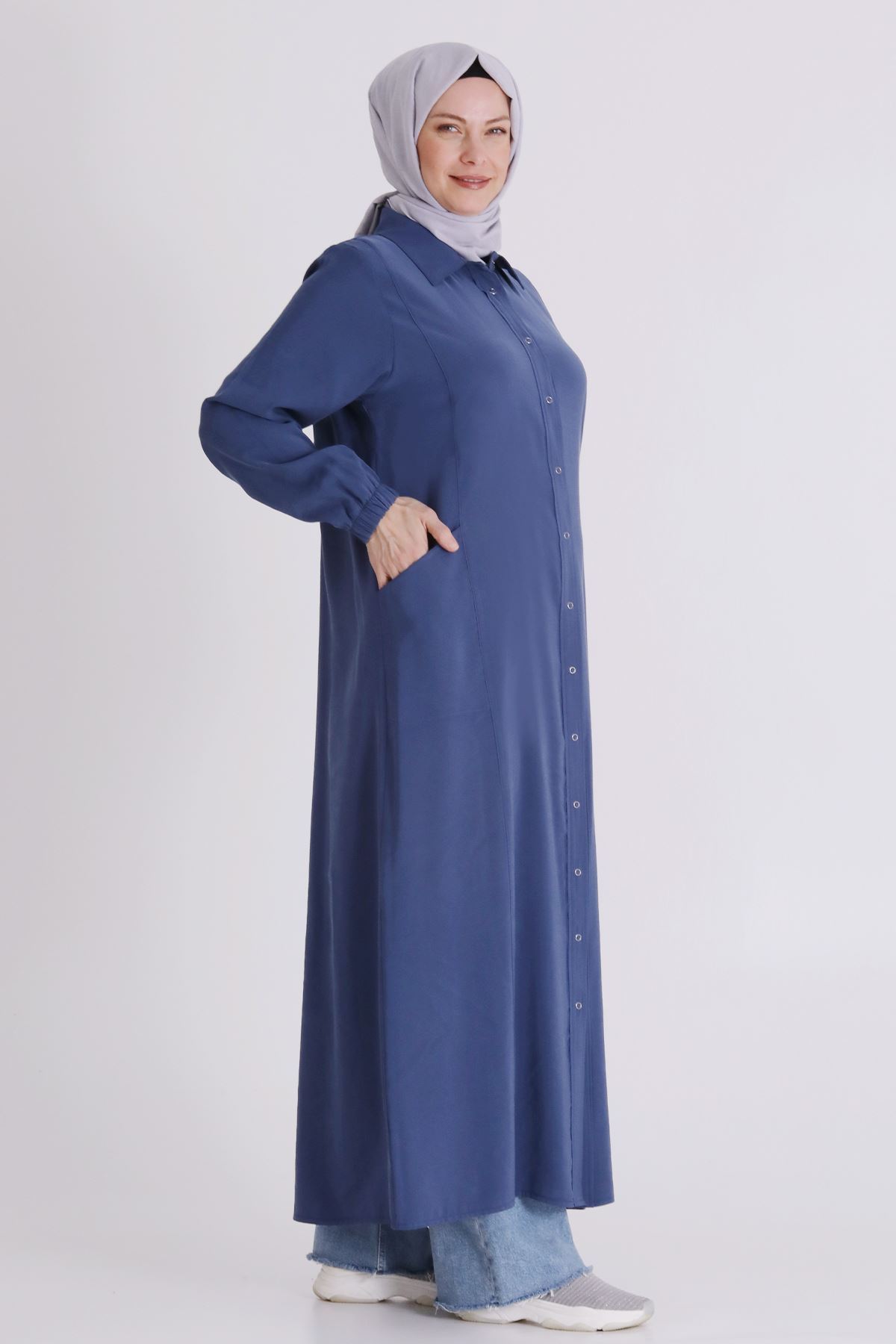 Behrem Dikişli Ferace- LYN04389 İndigo