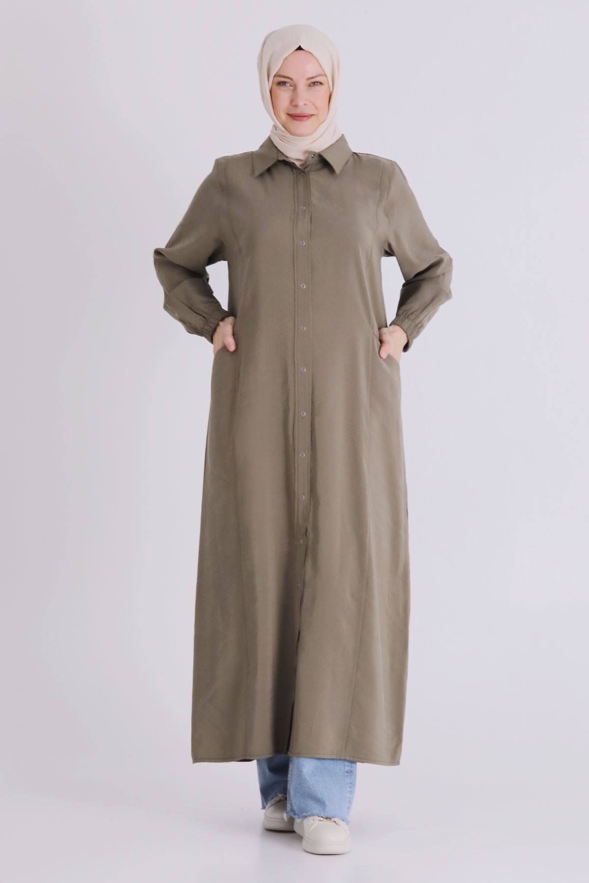 Behrem Dikişli Ferace- LYN04389 Haki