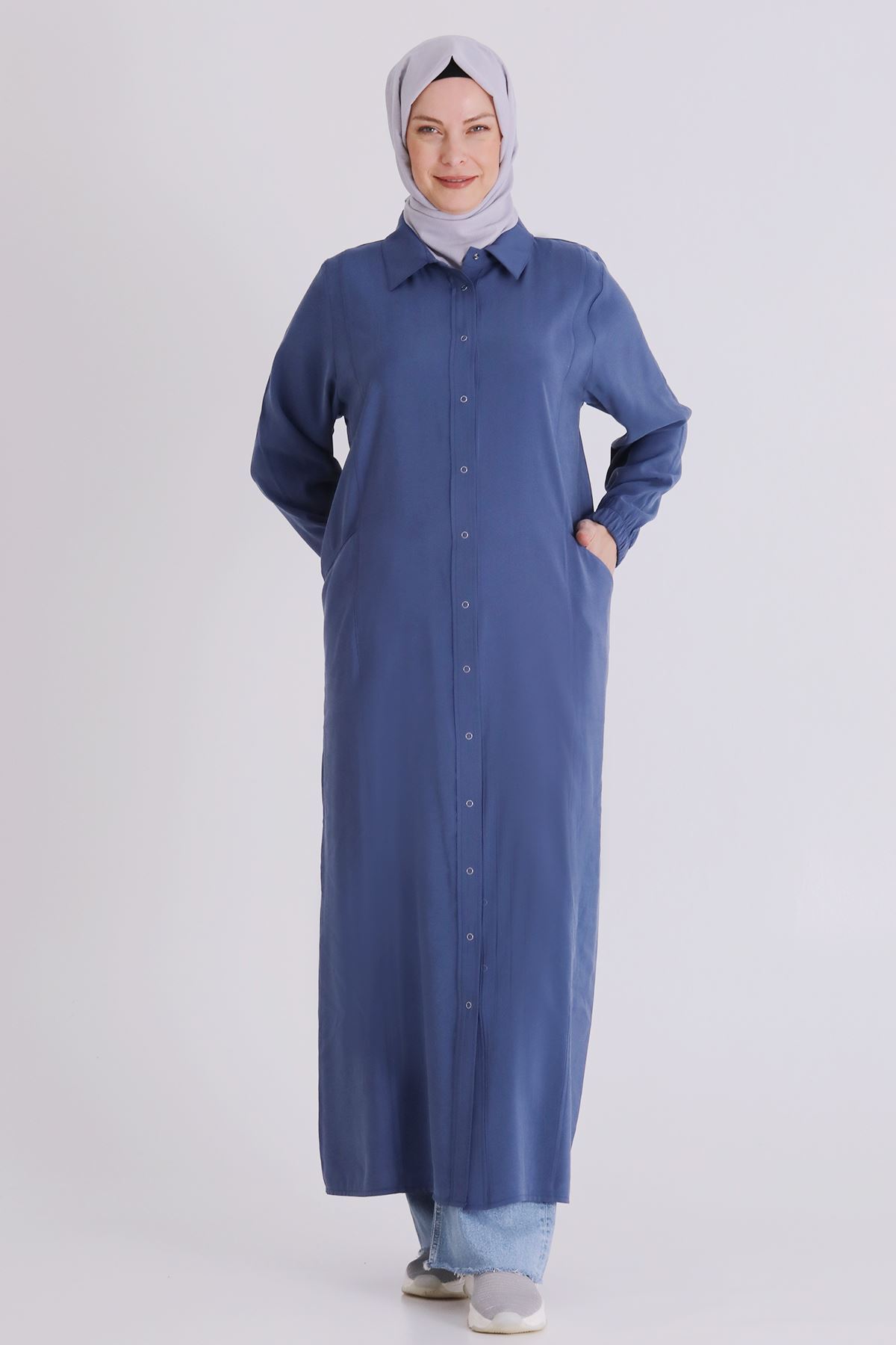 Behrem Dikişli Ferace- LYN04389 İndigo