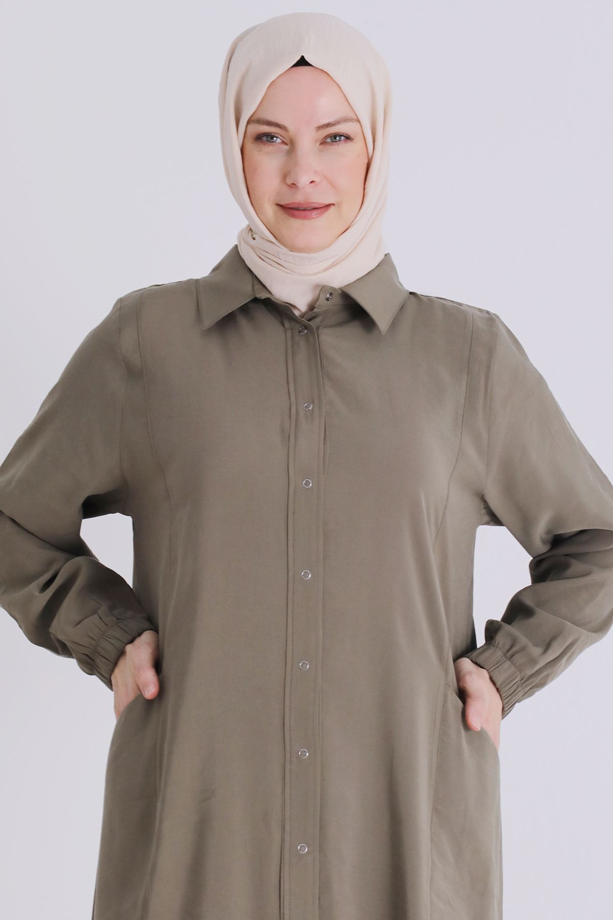 Behrem Dikişli Ferace- LYN04389 Haki