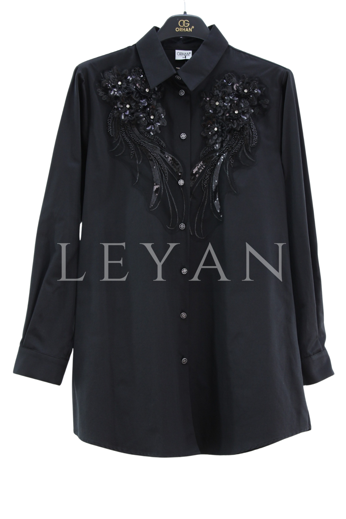 Orhan Store Taş İşlemeli Gömlek- LYN04401 Siyah