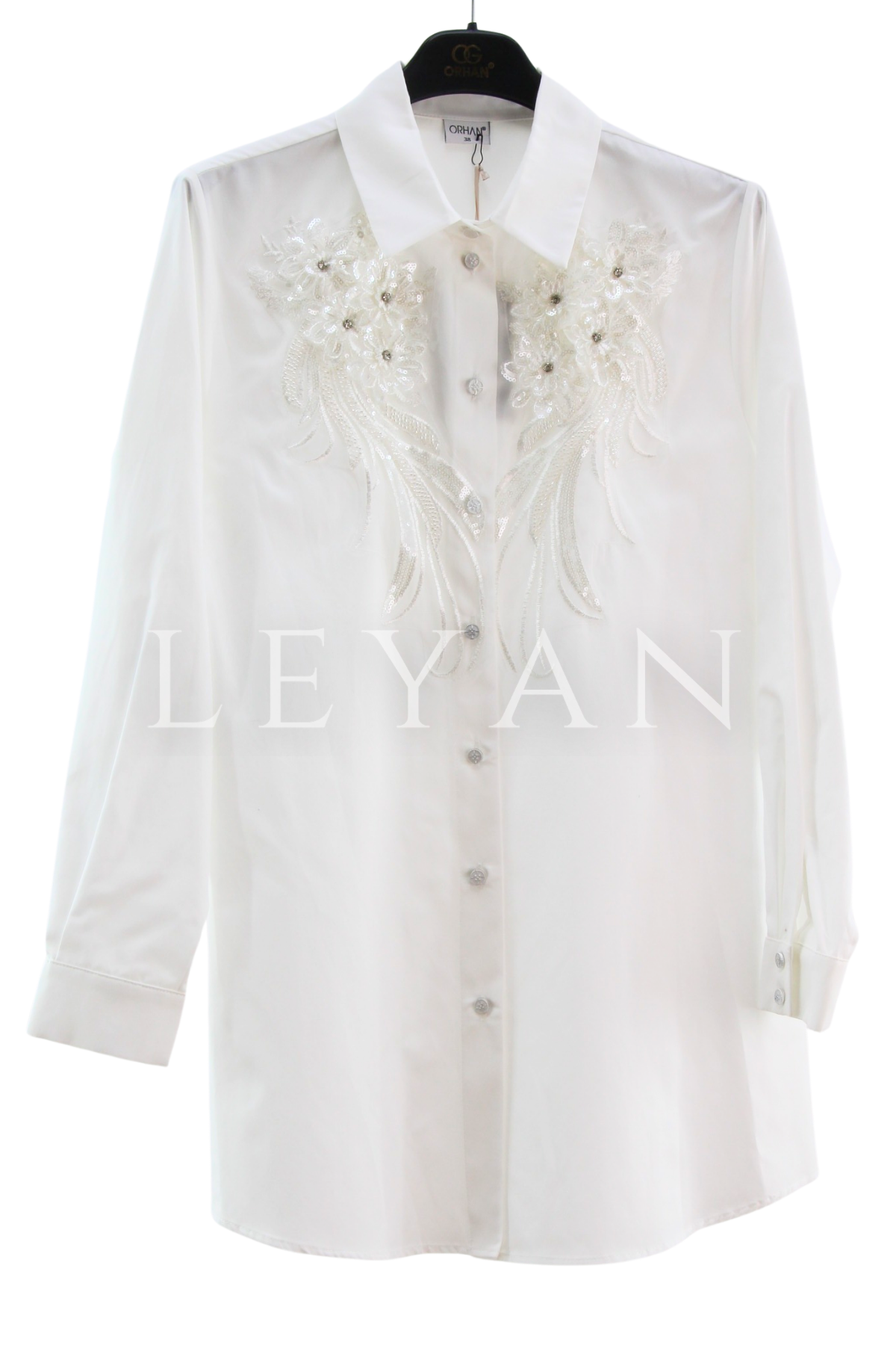 Orhan Store Taş İşlemeli Gömlek- LYN04401 Ekru