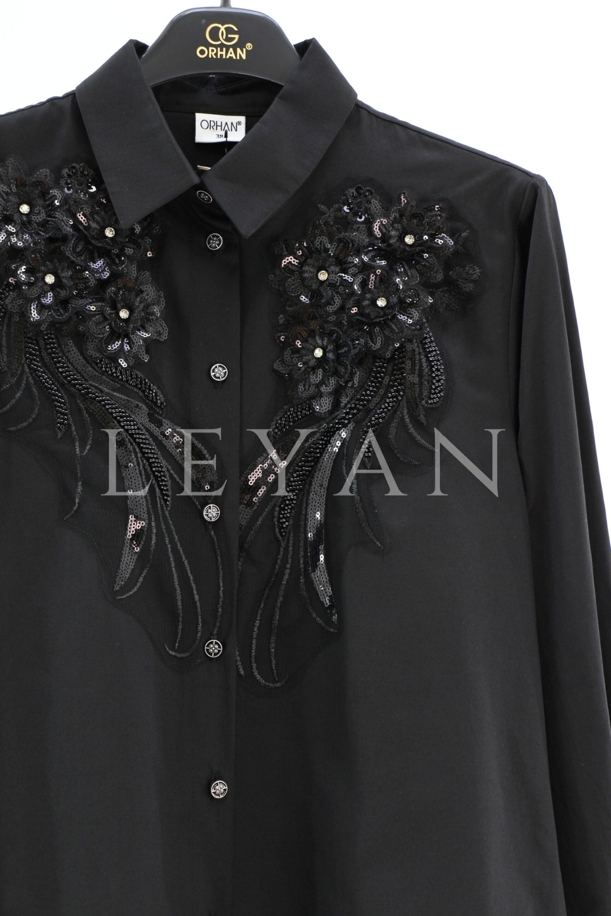 Orhan Store Taş İşlemeli Gömlek- LYN04401 Siyah