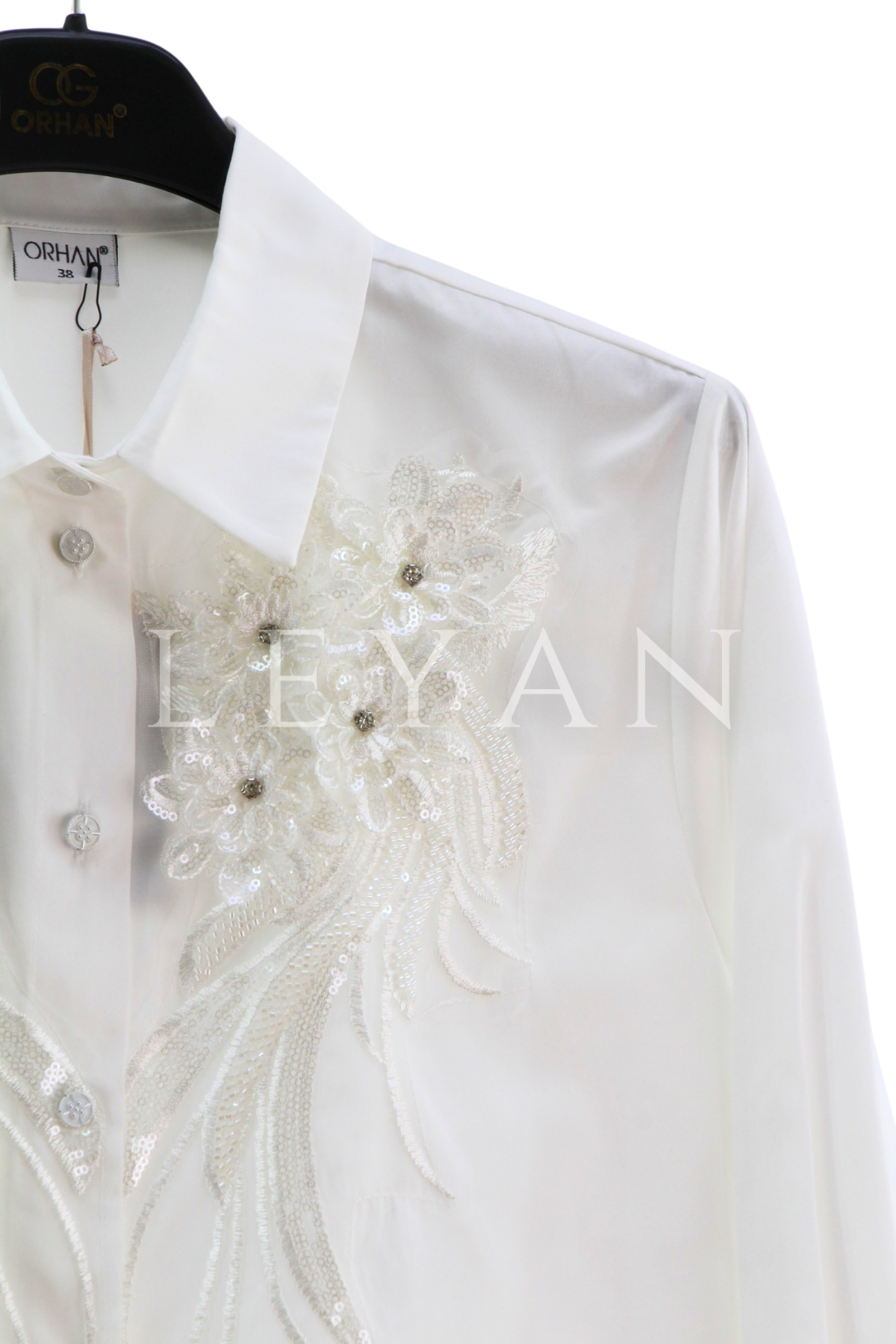 Orhan Store Taş İşlemeli Gömlek- LYN04401 Ekru