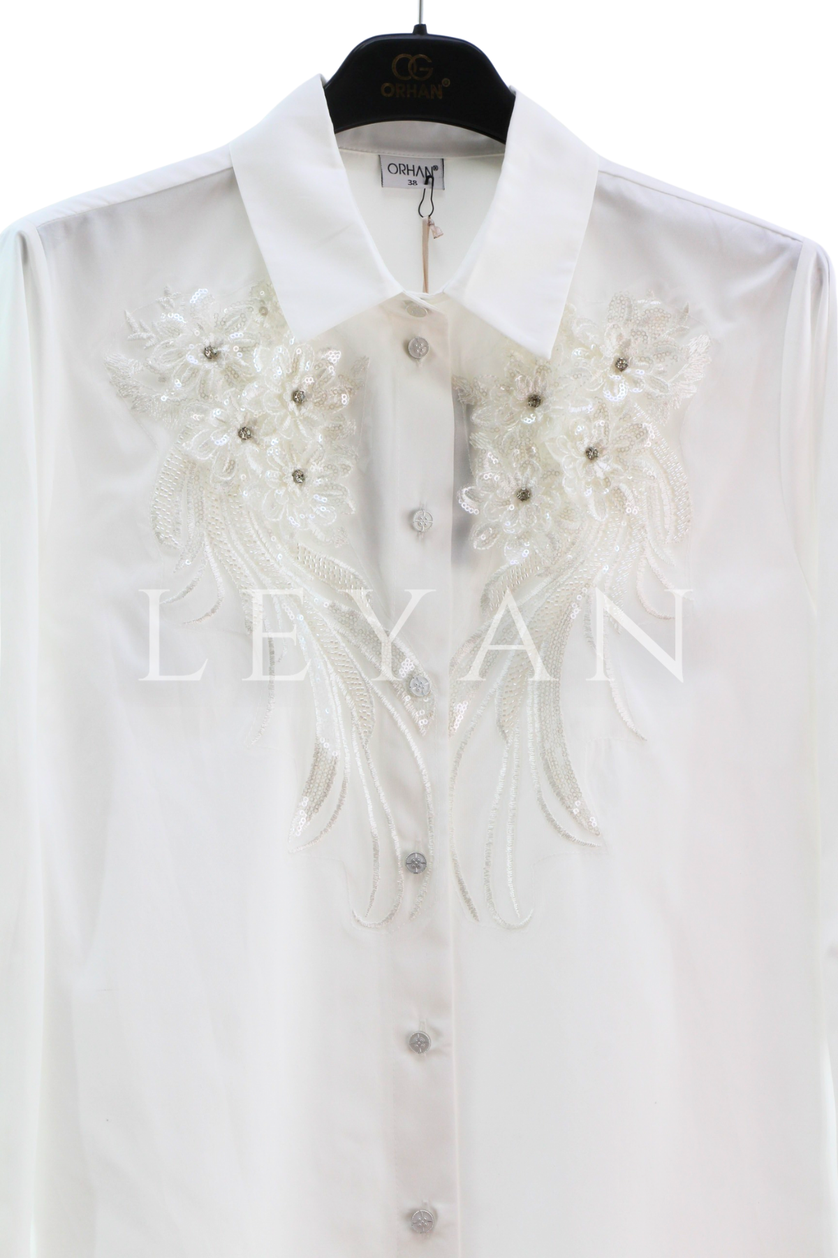Orhan Store Taş İşlemeli Gömlek- LYN04401 Ekru