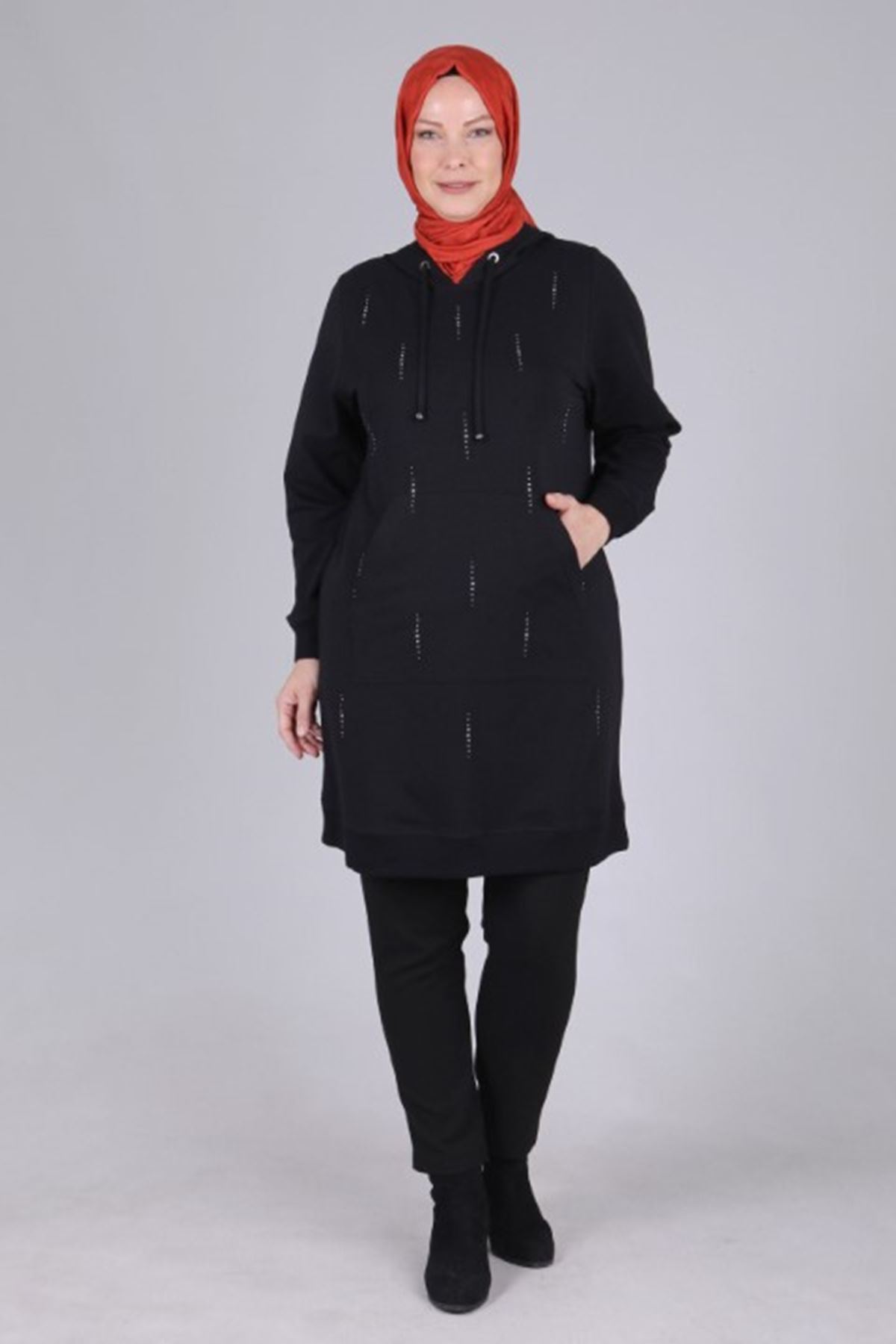 Behrem Kapüşonlu Tunik- LYN02845 Siyah