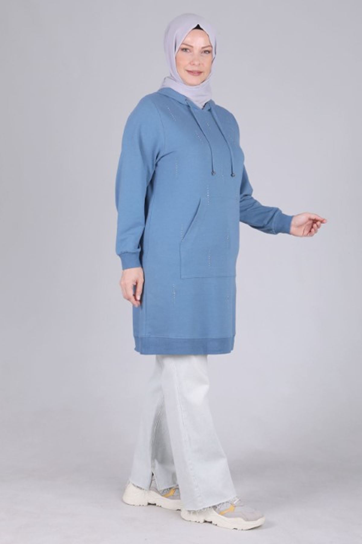 Behrem Kapüşonlu Tunik- LYN02845 Duman Mavi