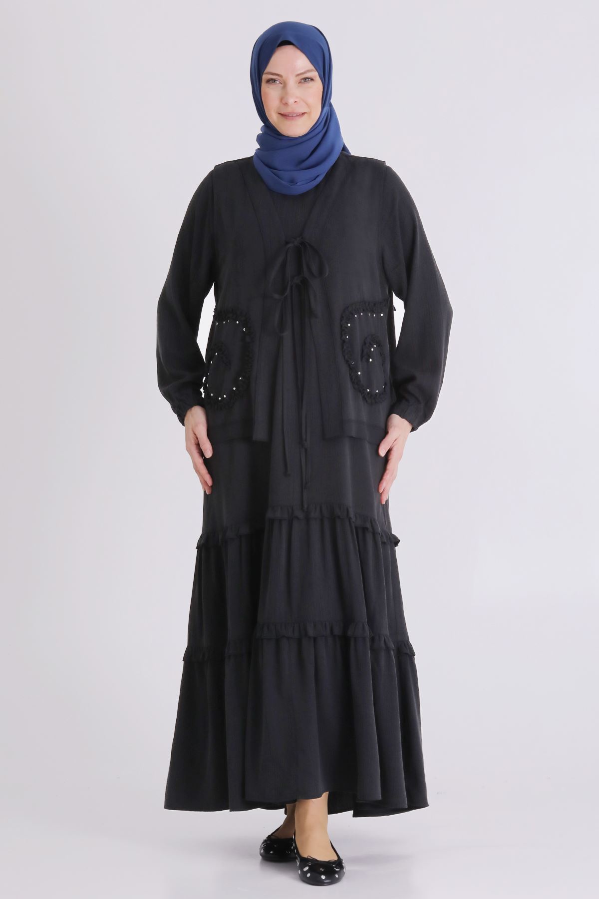 Behrem Yelekli Elbise - LYN04408 Siyah