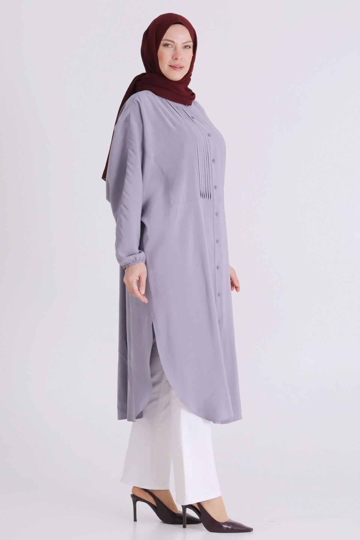 Behrem Dikiş Detaylı Tunik- LYN04388 Gri