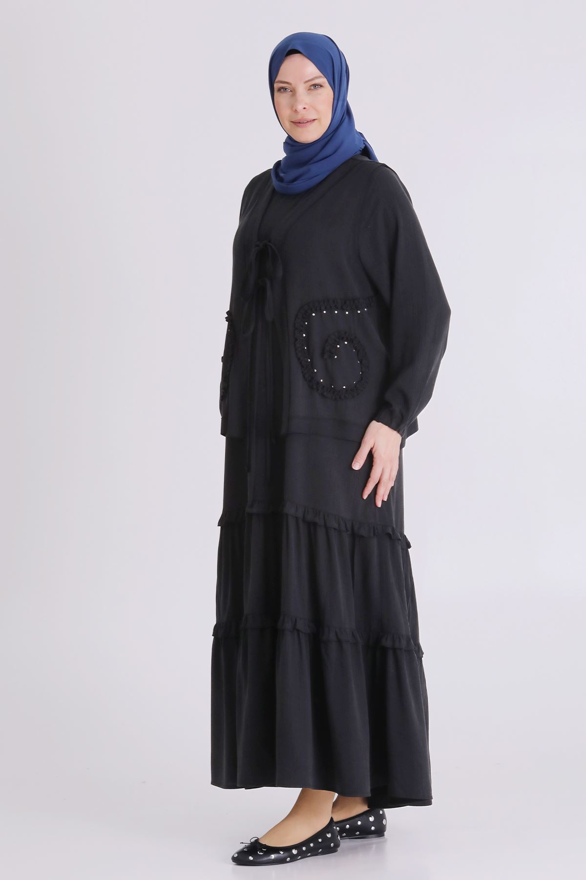 Behrem Yelekli Elbise - LYN04408 Siyah