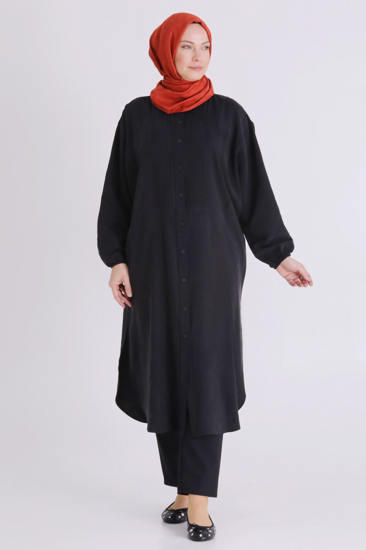 Behrem Dikiş Detaylı Tunik- LYN04388 Siyah