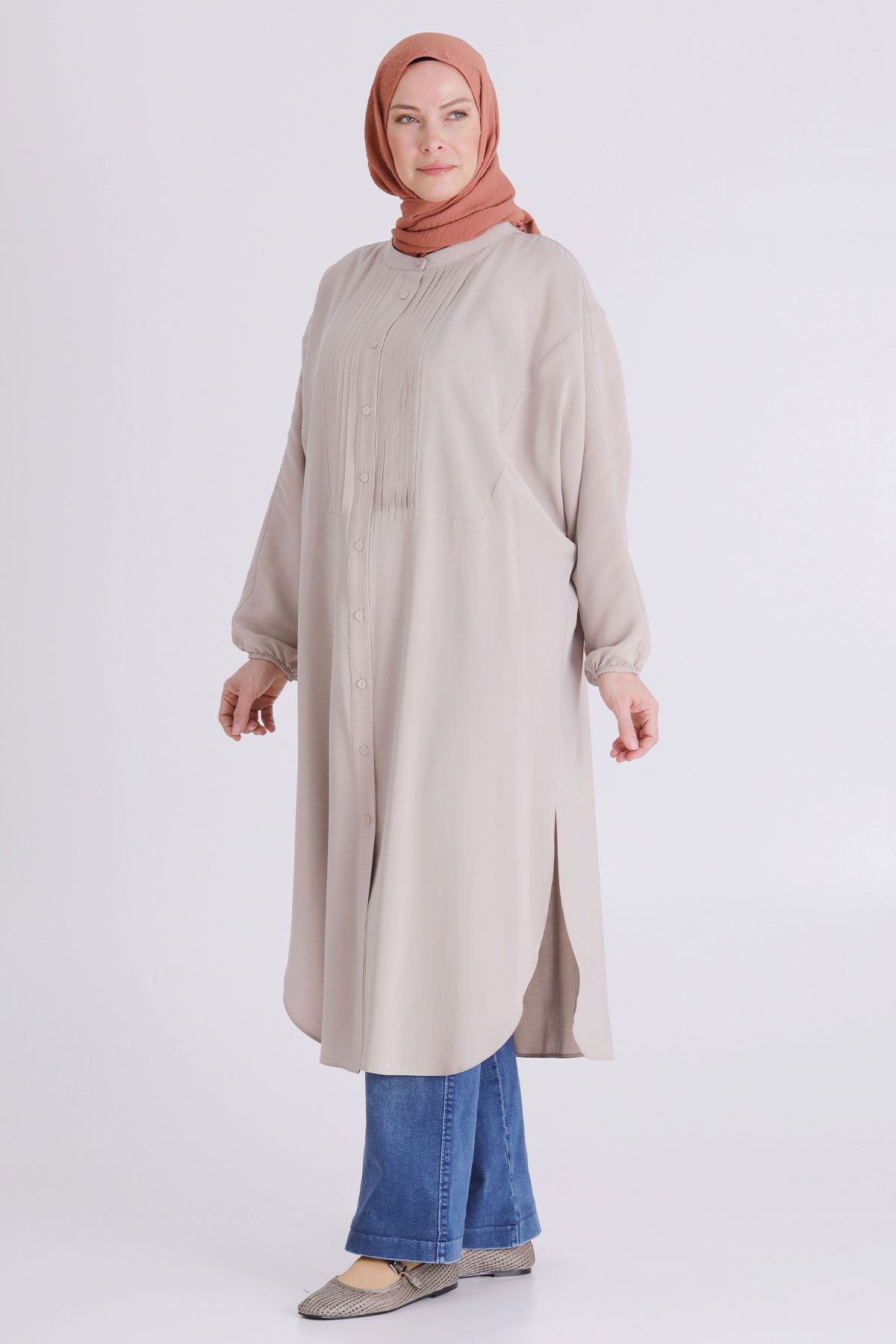 Behrem Dikiş Detaylı Tunik- LYN04388 Taş
