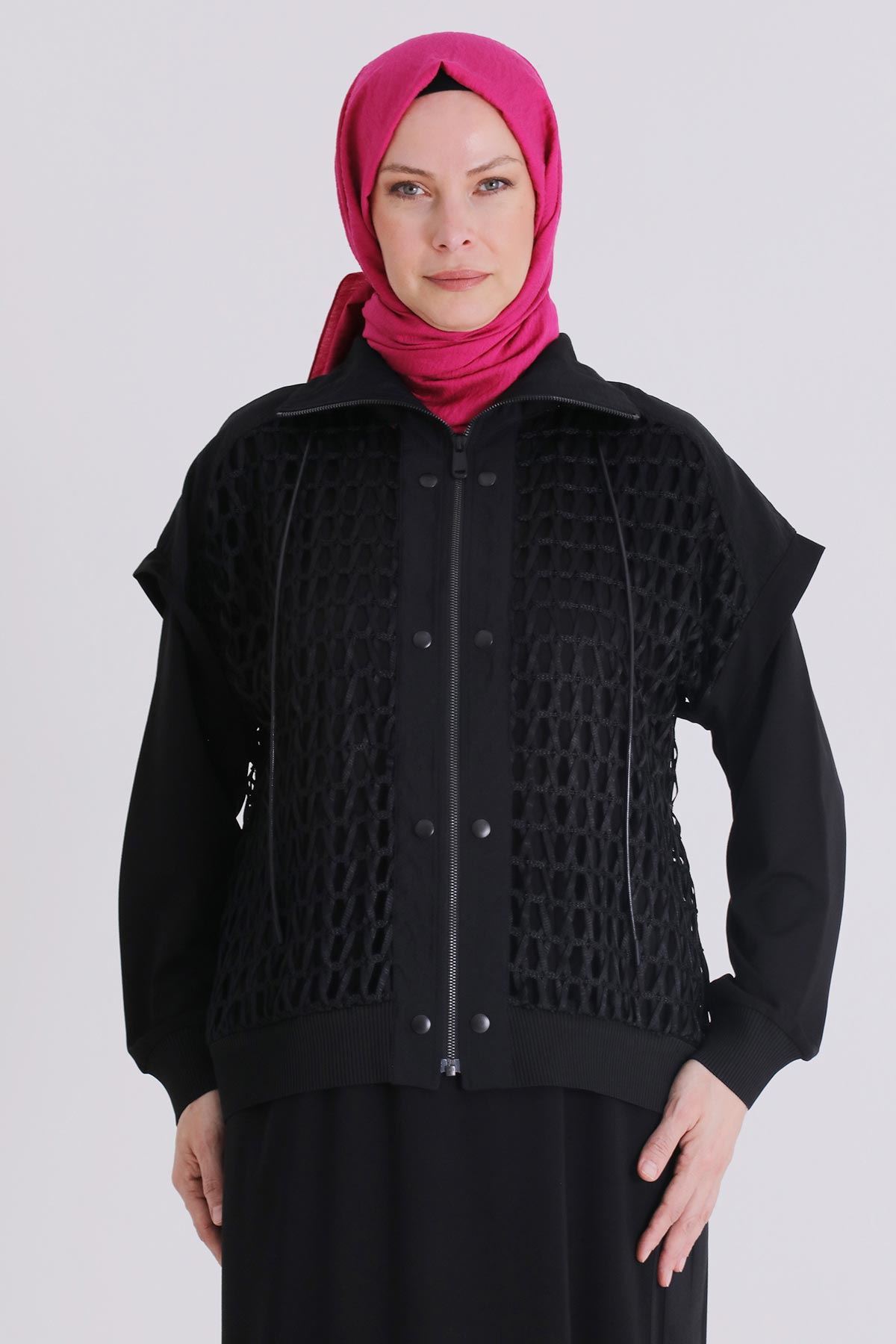 Behrem File Yelekli Elbise- LYN04379 Siyah