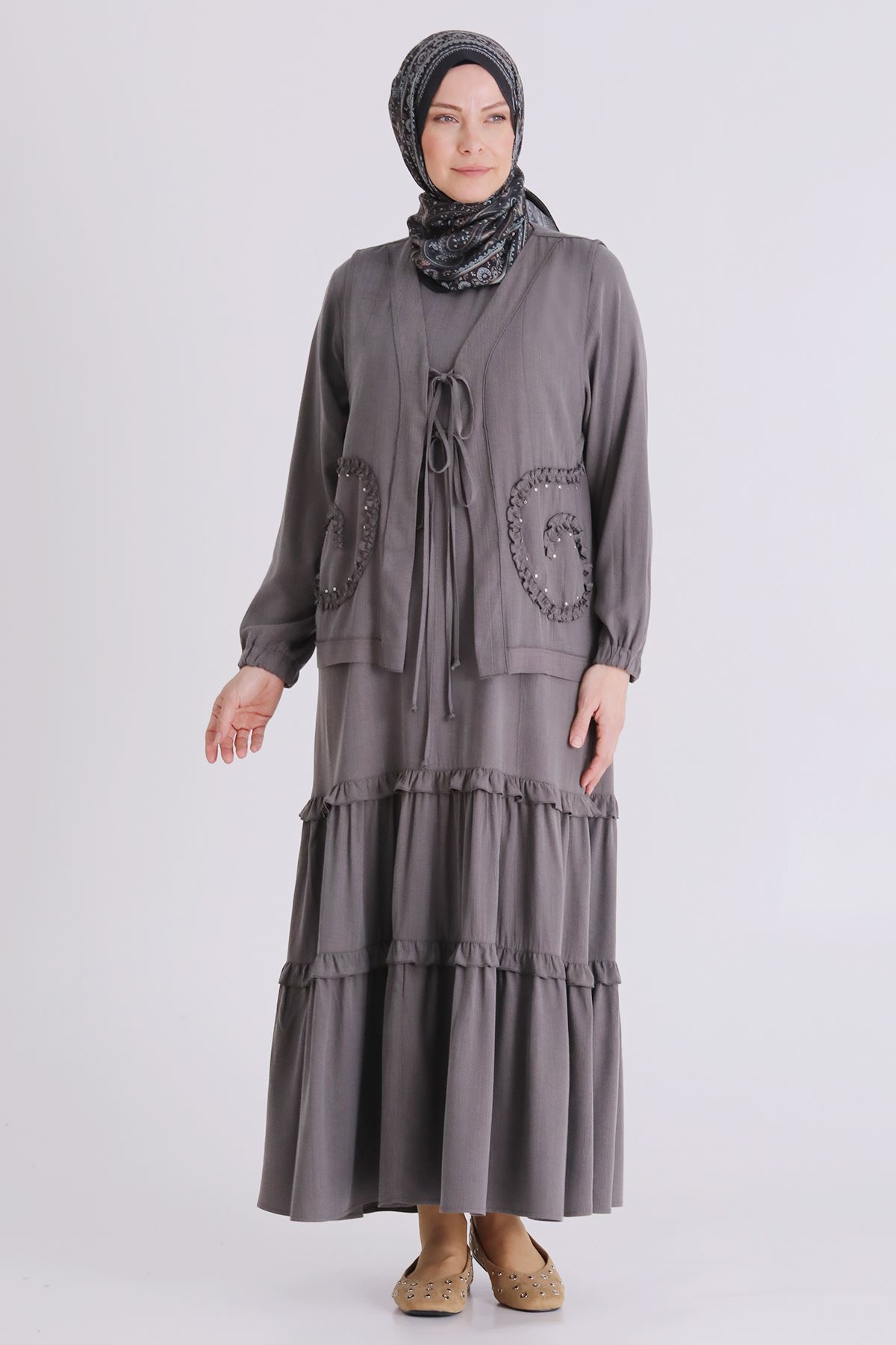 Behrem Yelekli Elbise - LYN04408 Duman Gri