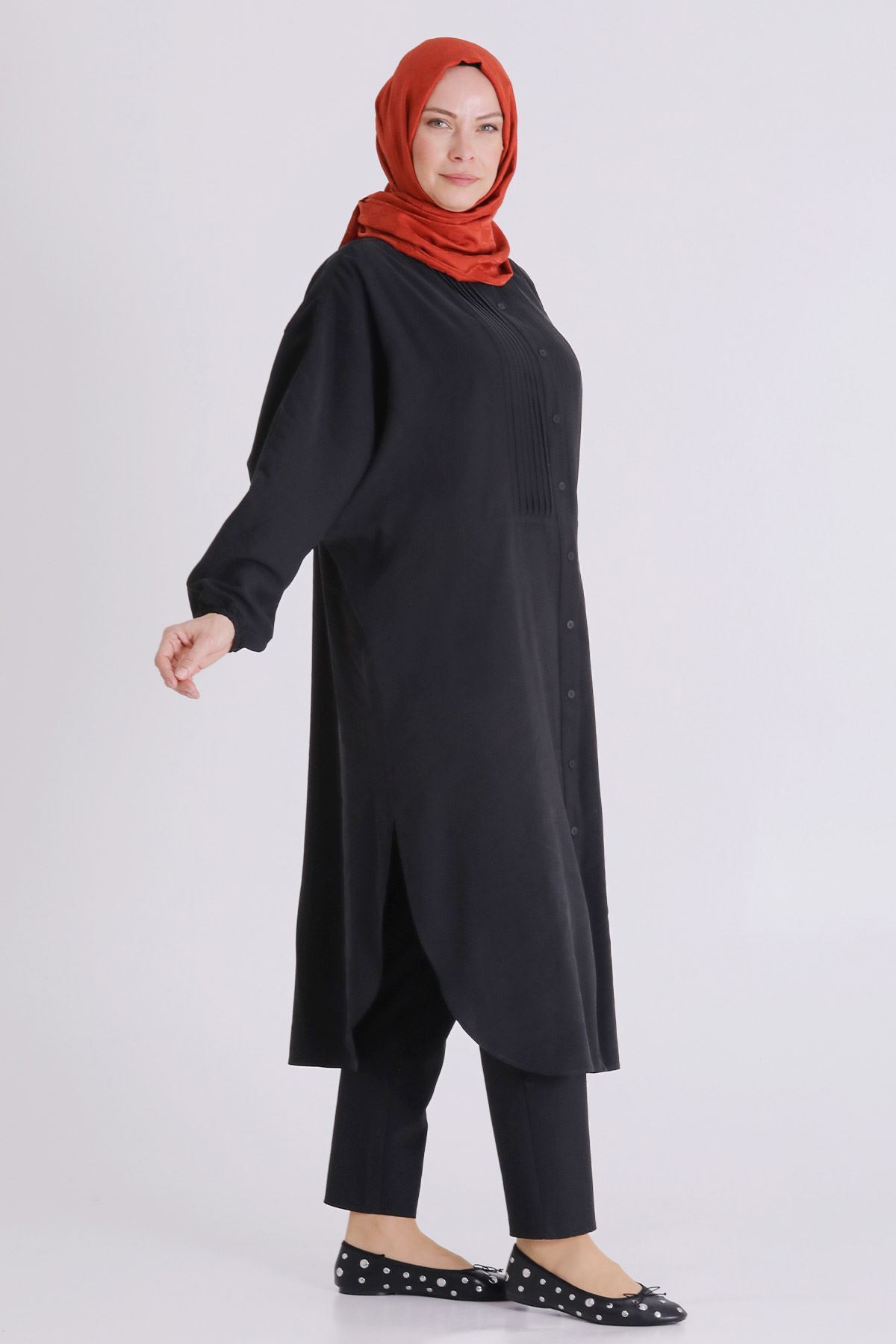 Behrem Dikiş Detaylı Tunik- LYN04388 Siyah