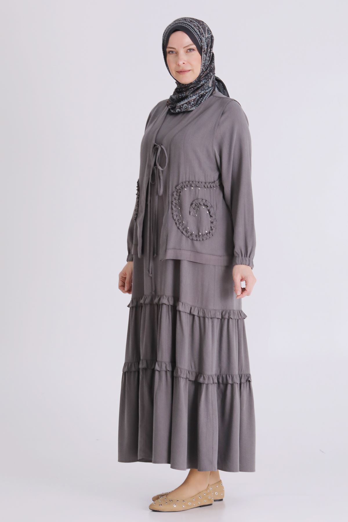 Behrem Yelekli Elbise - LYN04408 Duman Gri