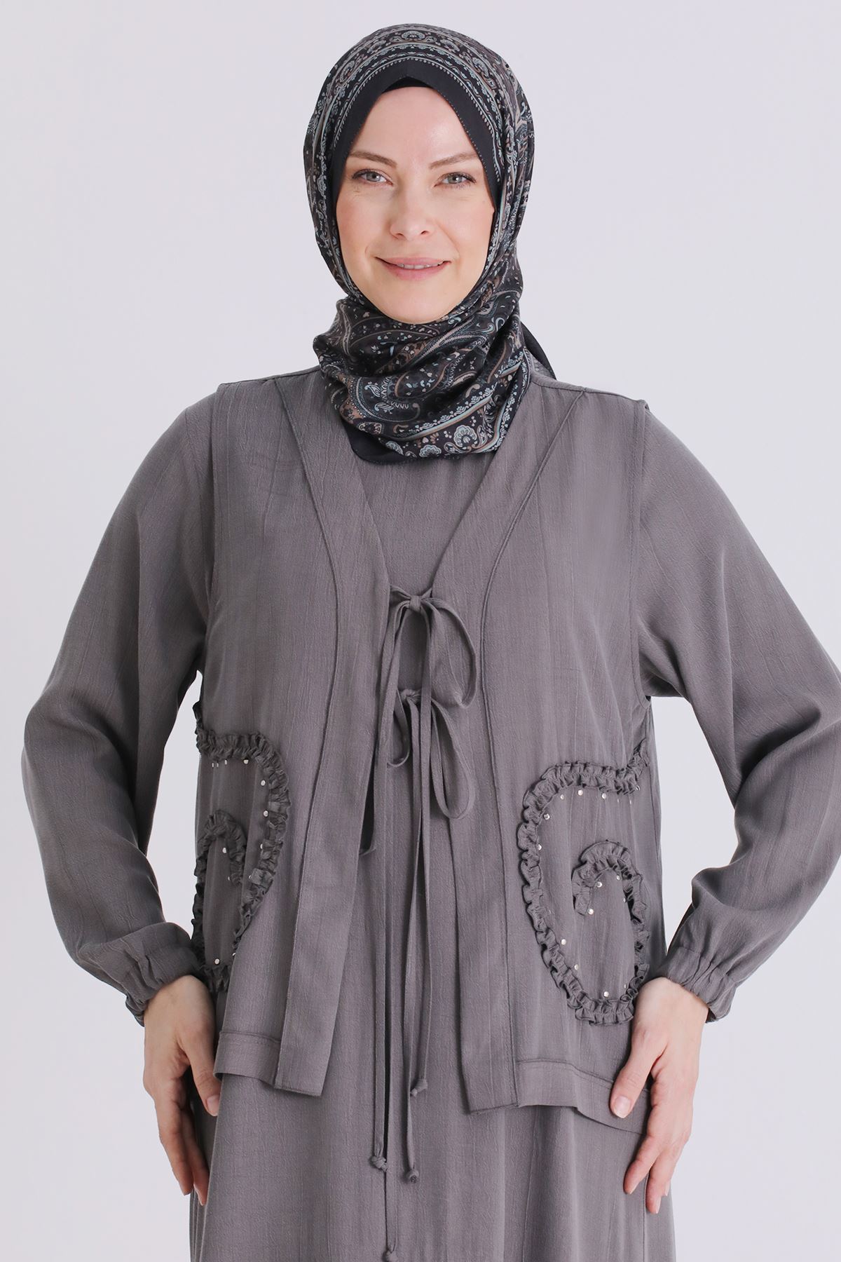 Behrem Yelekli Elbise - LYN04408 Duman Gri