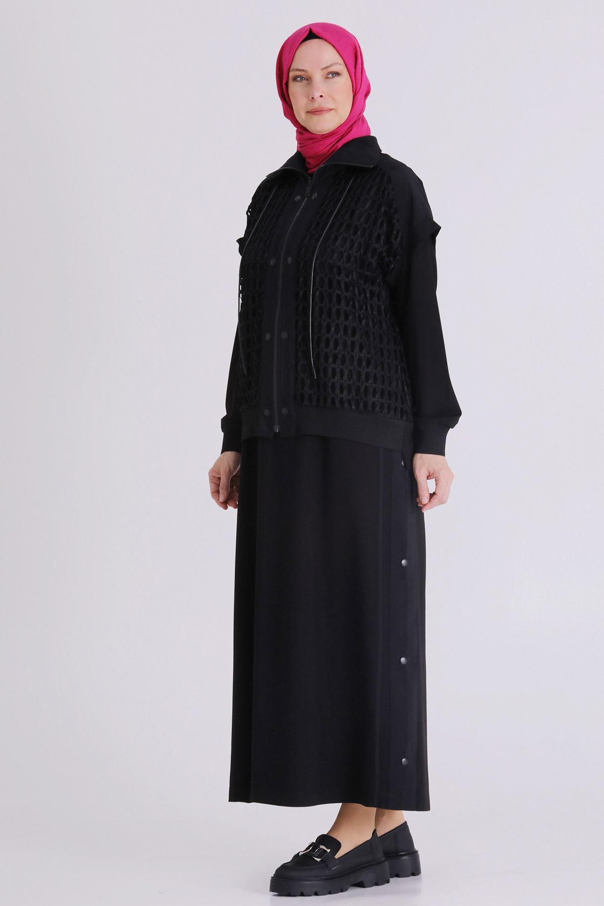 Behrem File Yelekli Elbise- LYN04379 Siyah