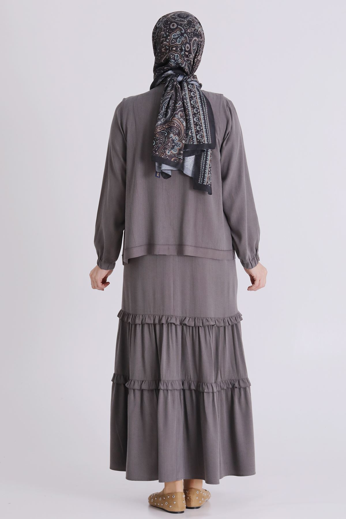 Behrem Yelekli Elbise - LYN04408 Duman Gri