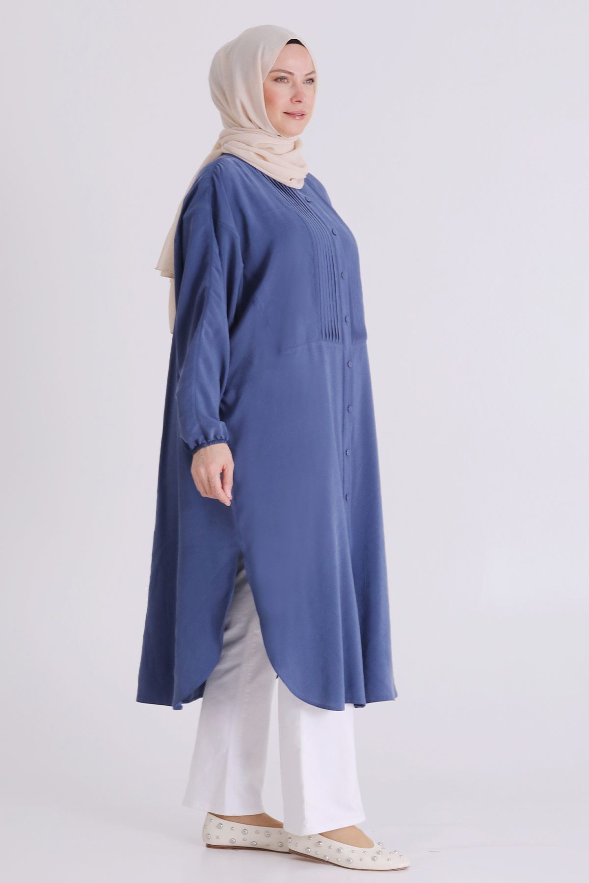 Behrem Dikiş Detaylı Tunik- LYN04388 İndigo
