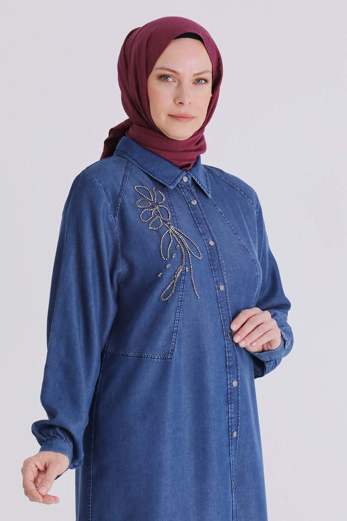 Behrem Tensel Kot Tunik- LYN04369 Koyu Mavi