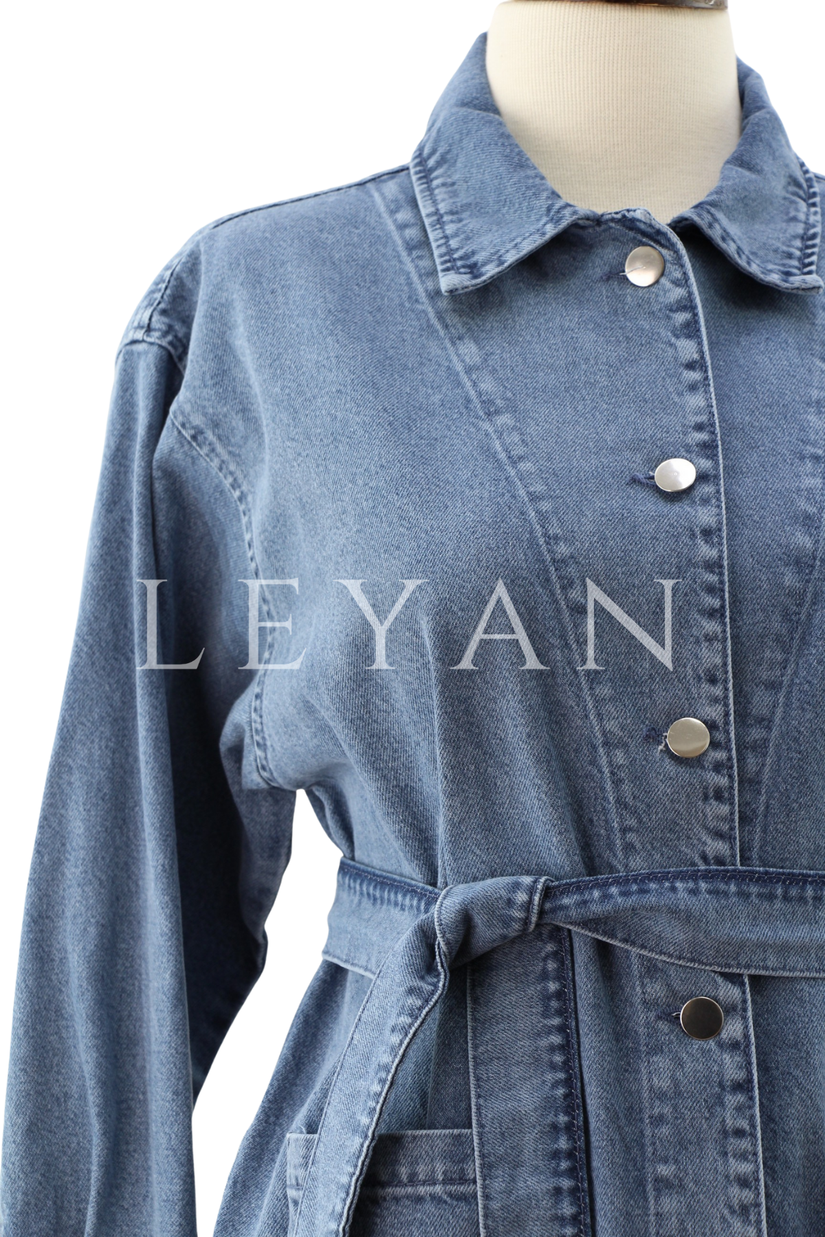 Kemer Detaylı Denim Tunik- LYN04393 Açık Mavi