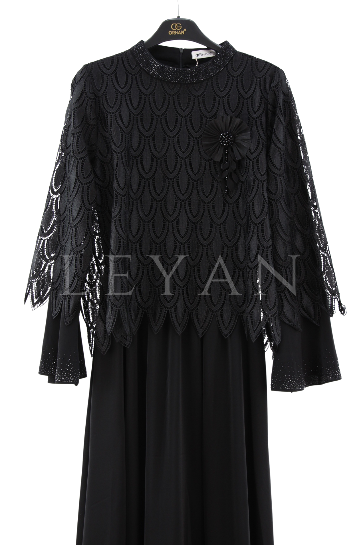 Orhan Store Güpür Detaylı Elbise- LYN04410 Siyah