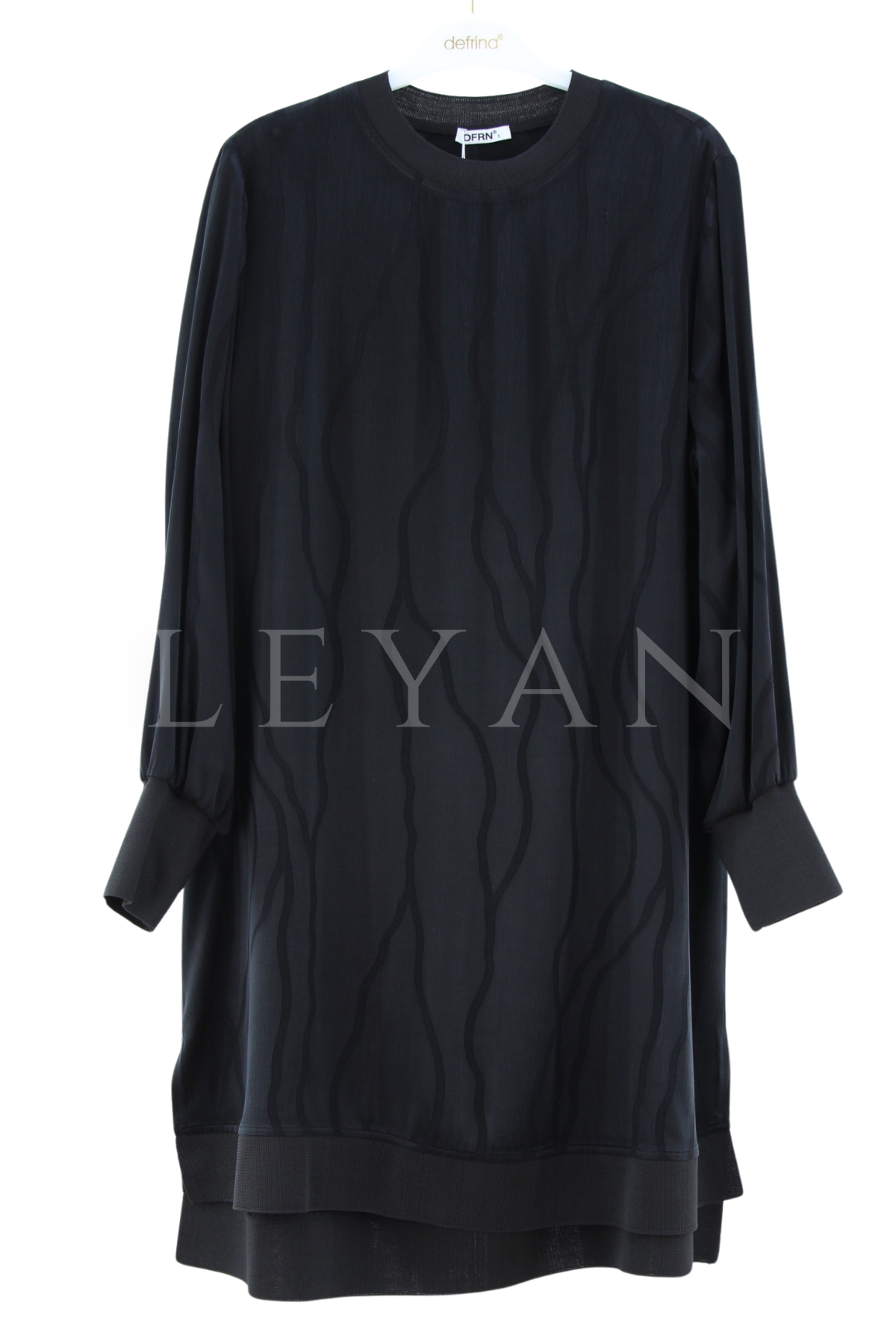 Defrina Dalga Desenli Qupra Tunik- LYN04412 Siyah