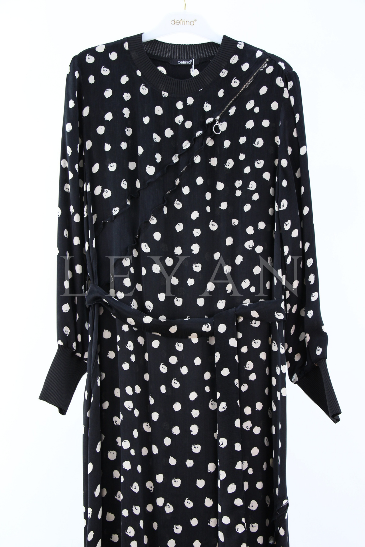 Defrina Puantiyeli Elbise- LYN04415 Siyah