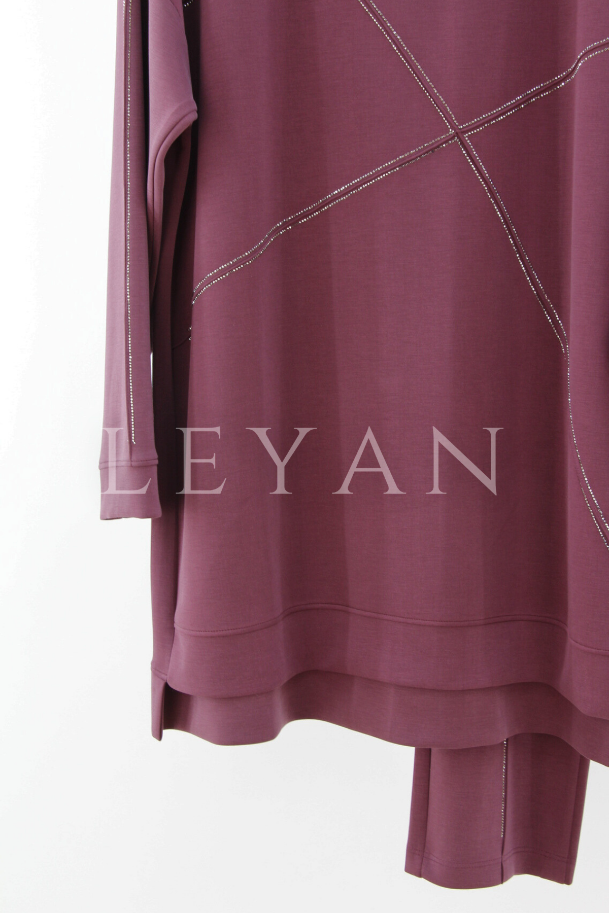 Tığ Triko Nervür Ve Sıra Taşlı Takım- LYN04423 Bordo