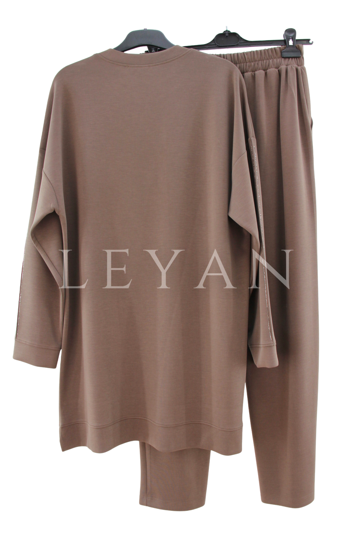 Tığ Triko Nervür Ve Sıra Taşlı Takım- LYN04423 Kahve