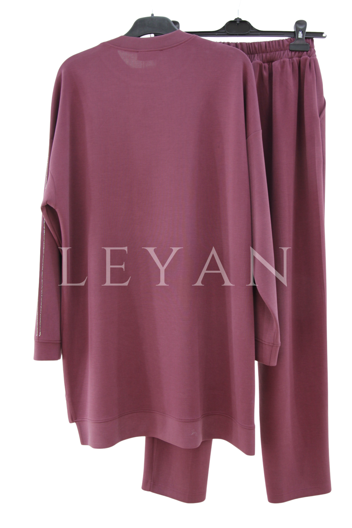 Tığ Triko Nervür Ve Sıra Taşlı Takım- LYN04423 Bordo