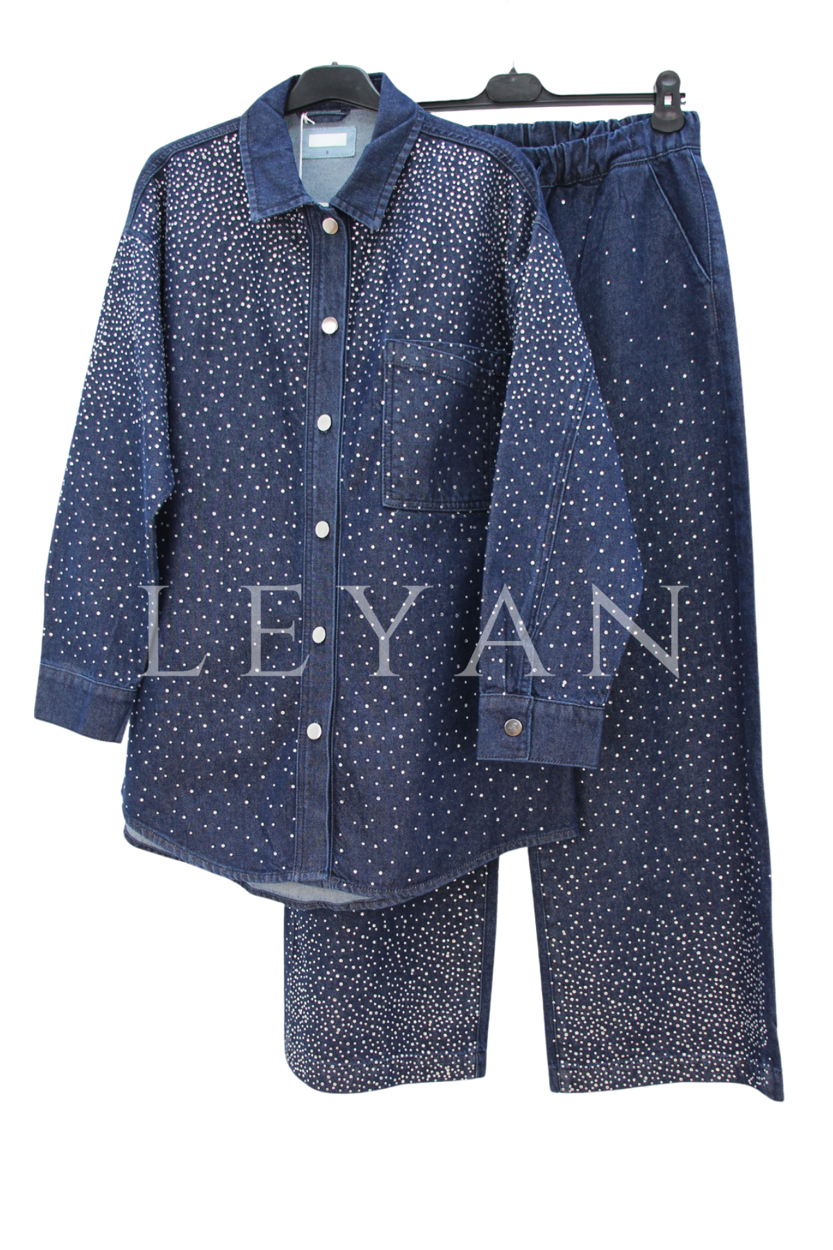 Taşlı Denim Takım- LYN04427 Koyu Mavi
