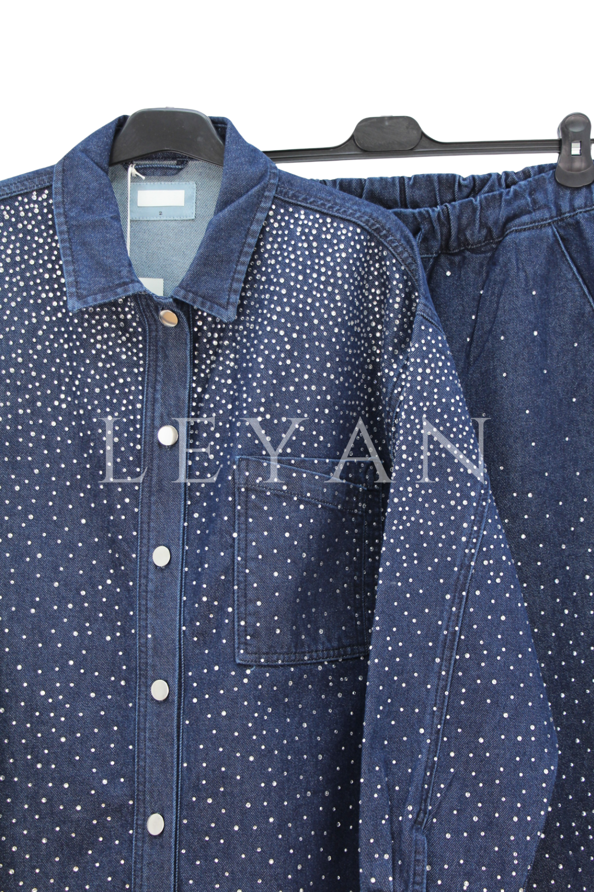 Taşlı Denim Takım- LYN04427 Koyu Mavi