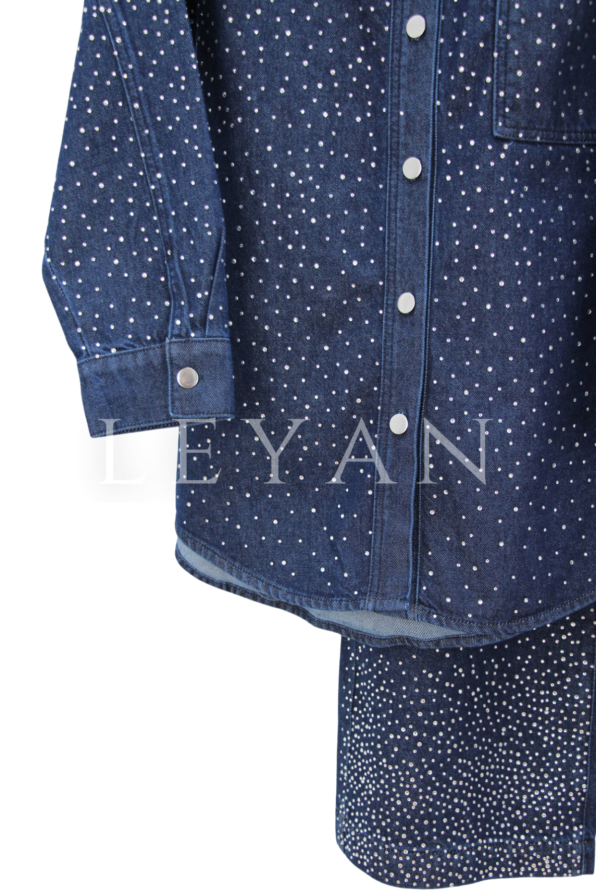 Taşlı Denim Takım- LYN04427 Koyu Mavi