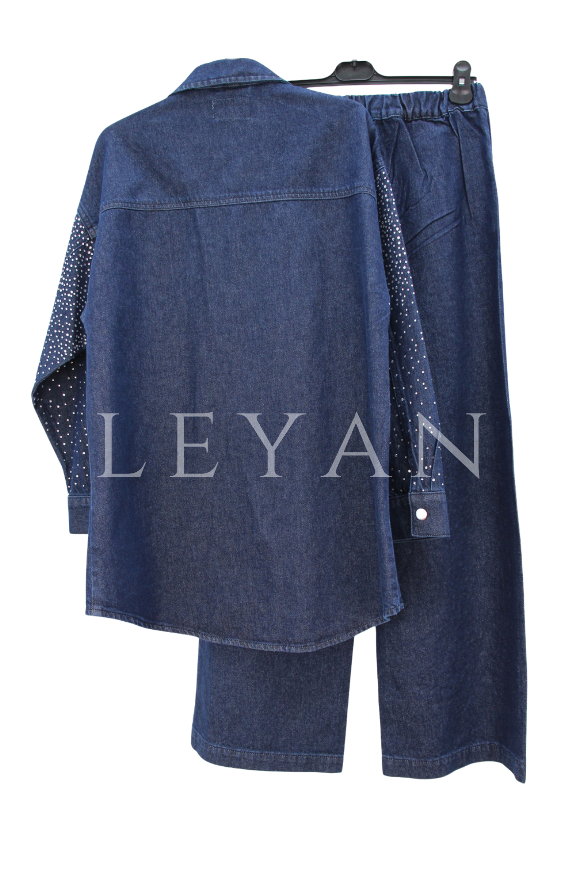 Taşlı Denim Takım- LYN04427 Koyu Mavi