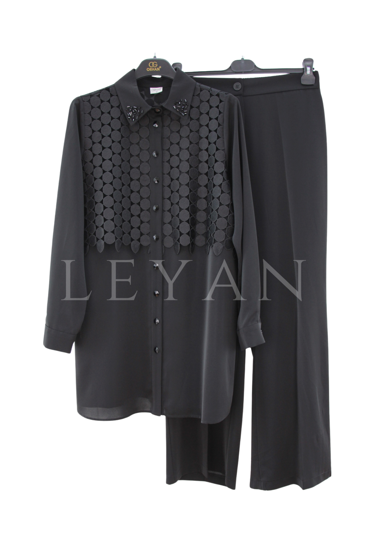 Orhan Store Yakası Taşlı Takım- LYN04426 Siyah