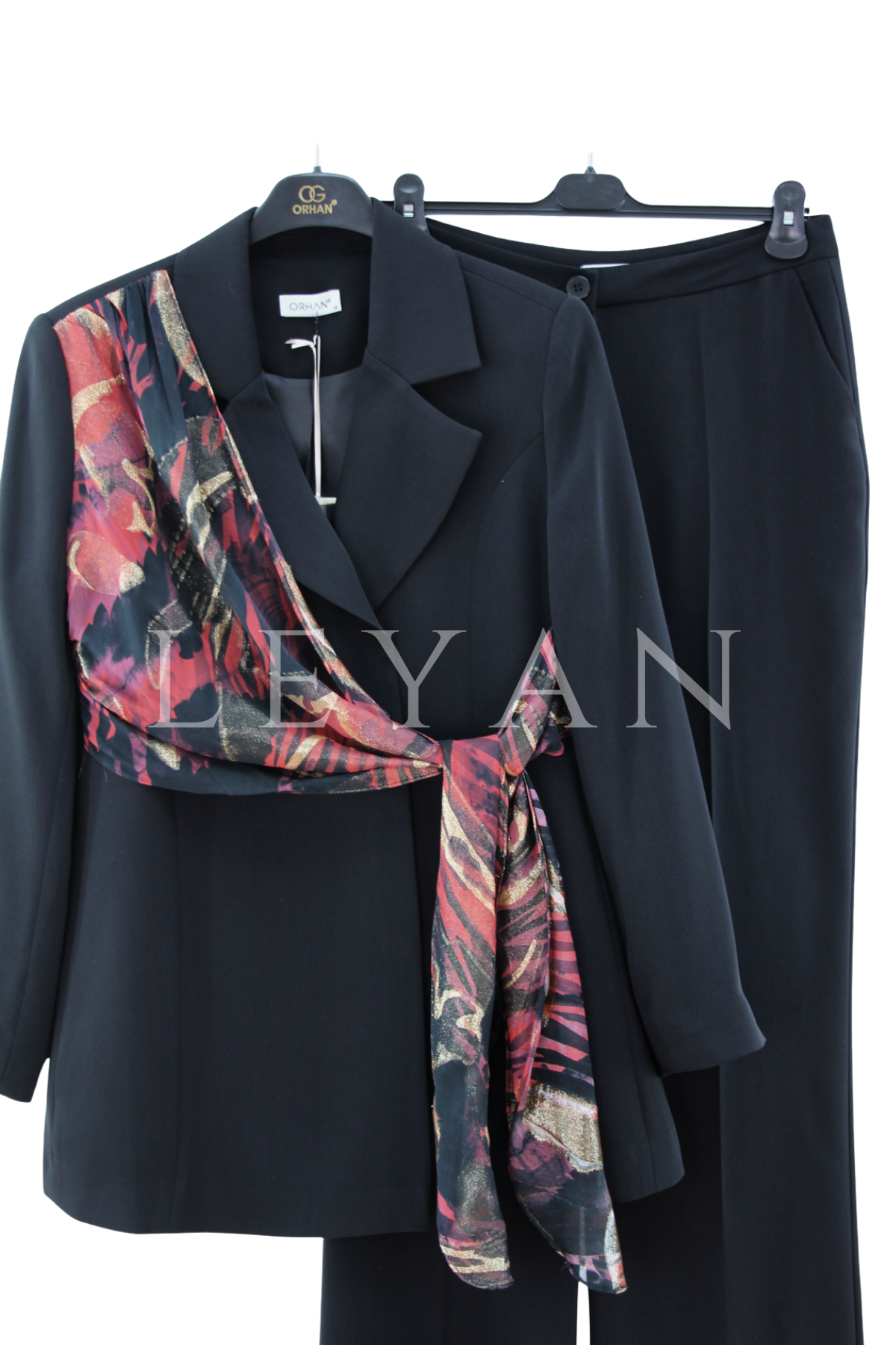Orhan Store Fularlı Blazer Takım- LYN04425 Siyah