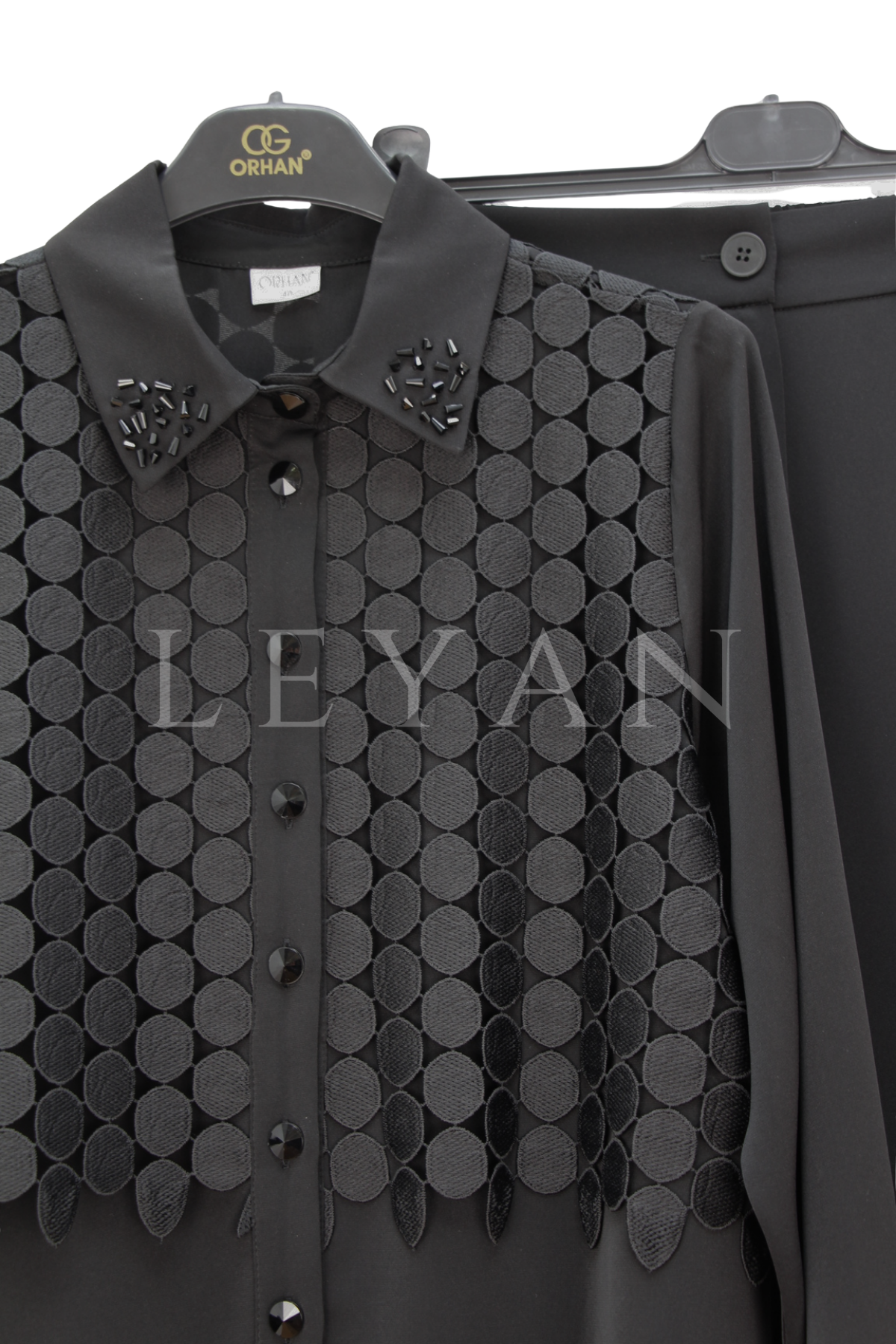 Orhan Store Yakası Taşlı Takım- LYN04426 Siyah