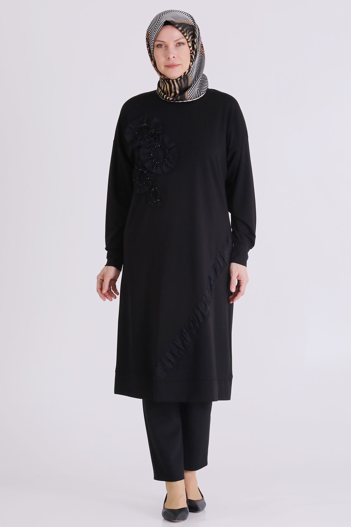 Behrem İşlemeli Tunik- LYN04428 Siyah