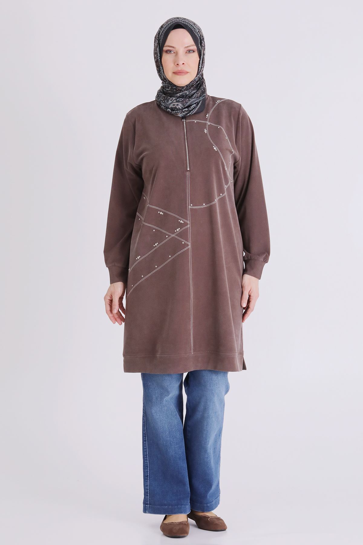 Behrem Zımba Detaylı Tunik- LYN04429 Kahve