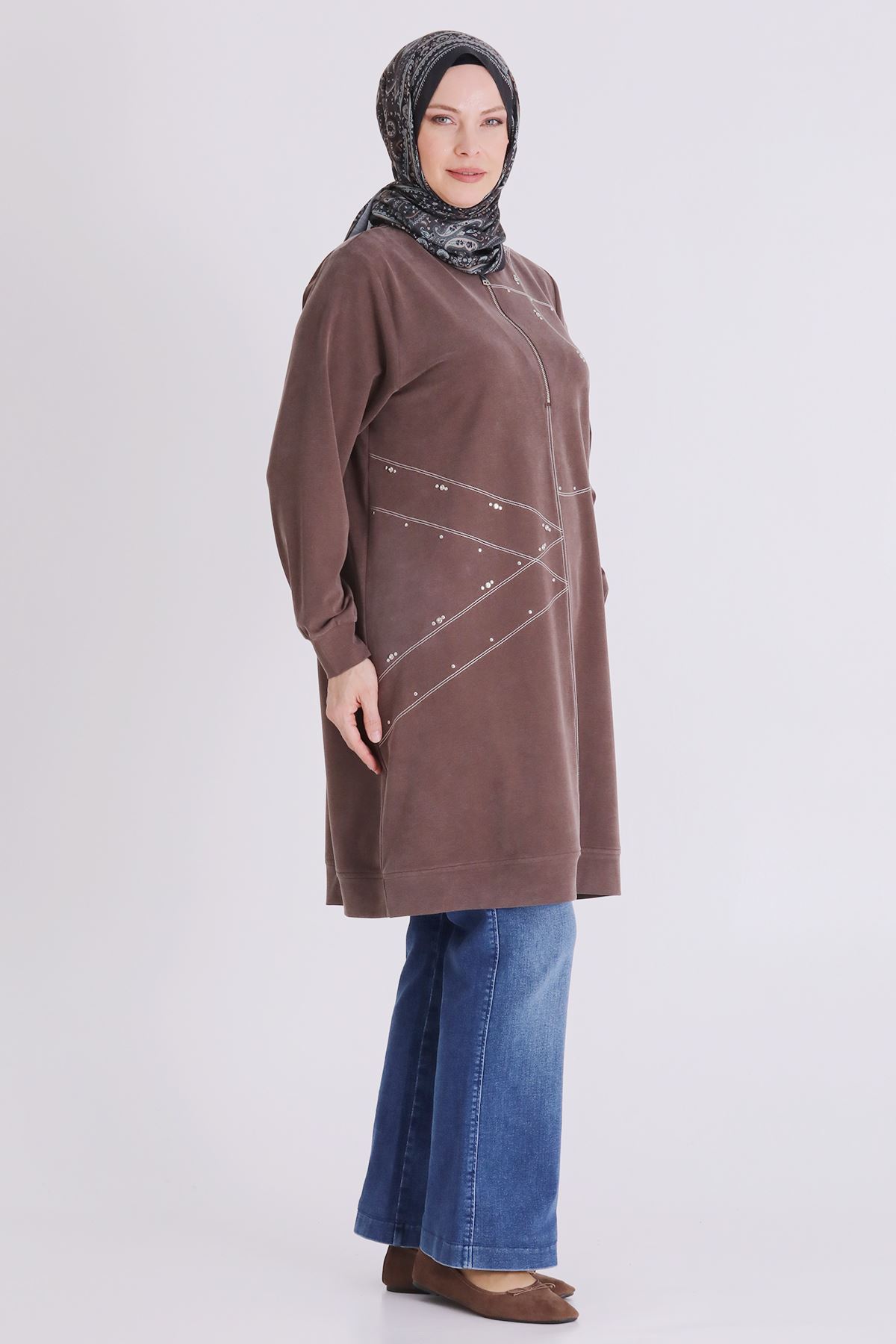 Behrem Zımba Detaylı Tunik- LYN04429 Kahve