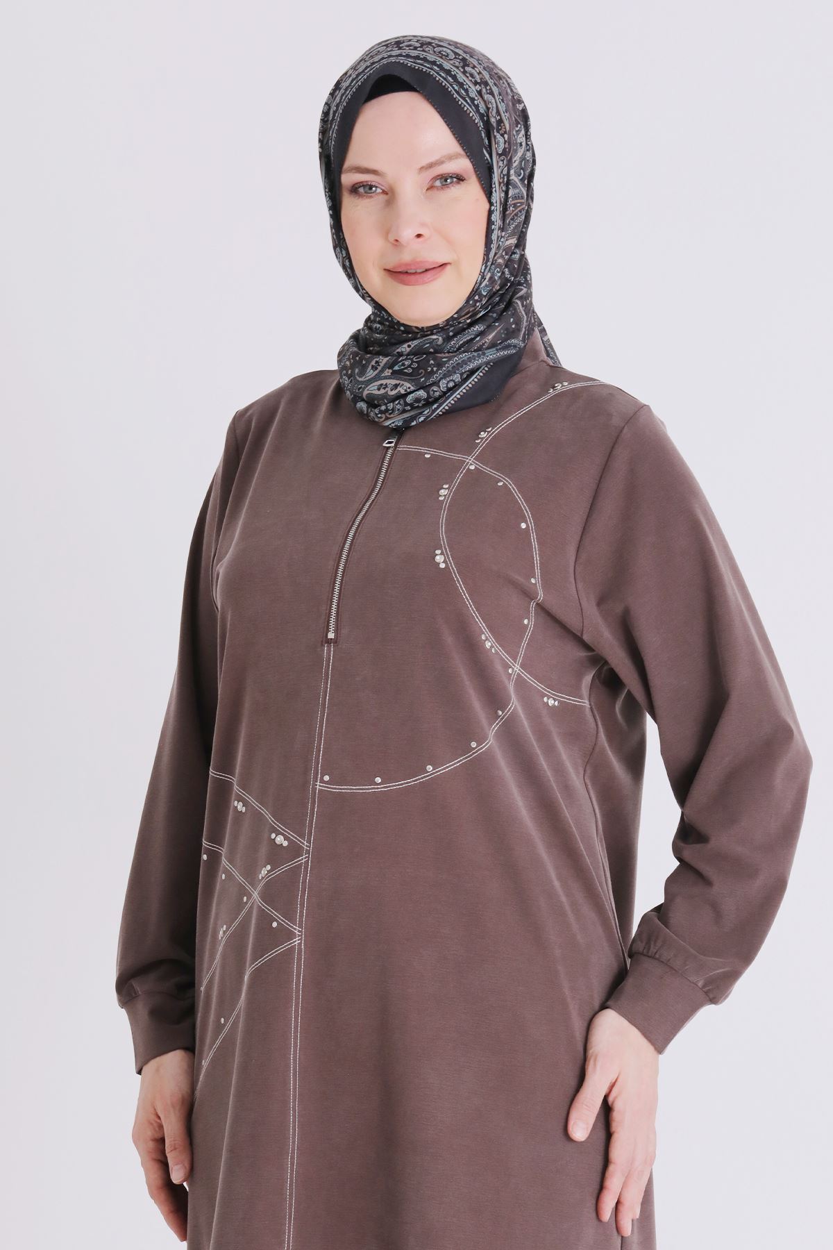 Behrem Zımba Detaylı Tunik- LYN04429 Kahve