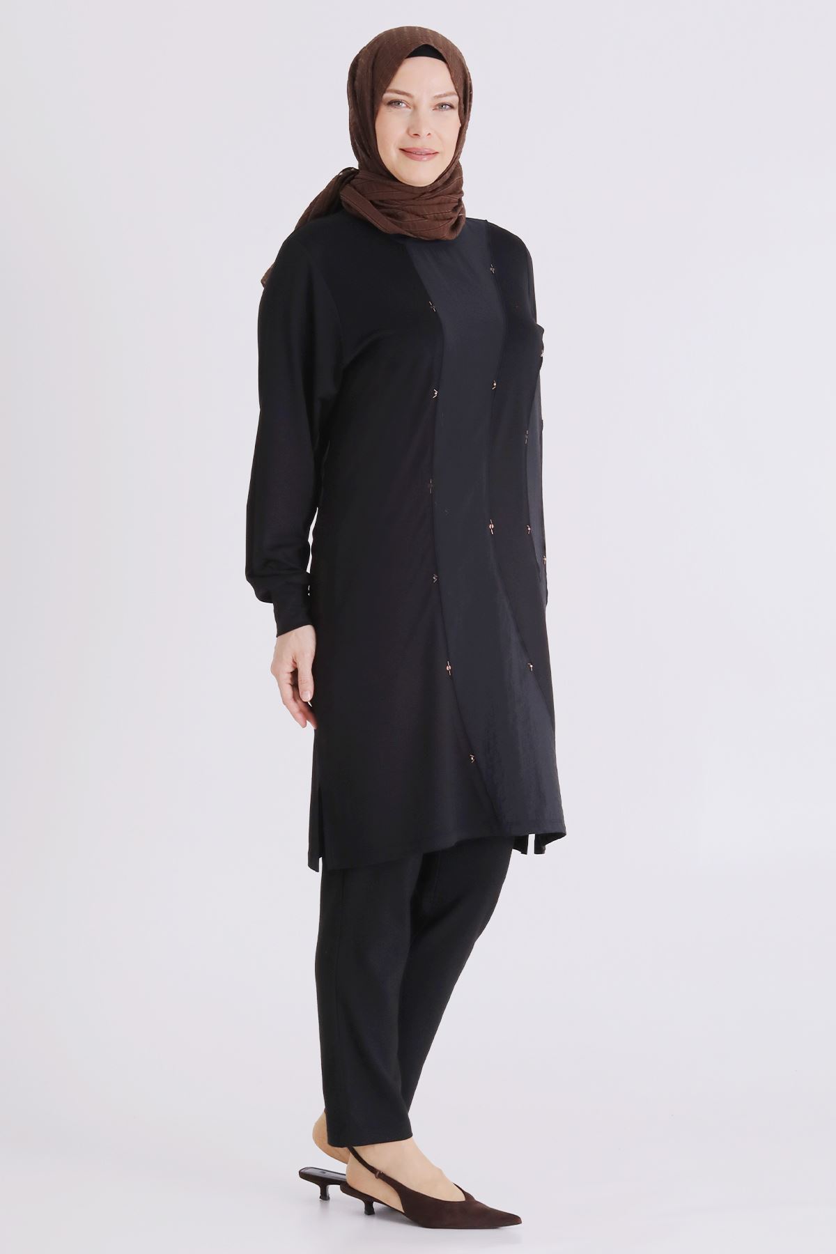 Behrem Boncuk İşlemeli Tunik- LYN04430 Siyah