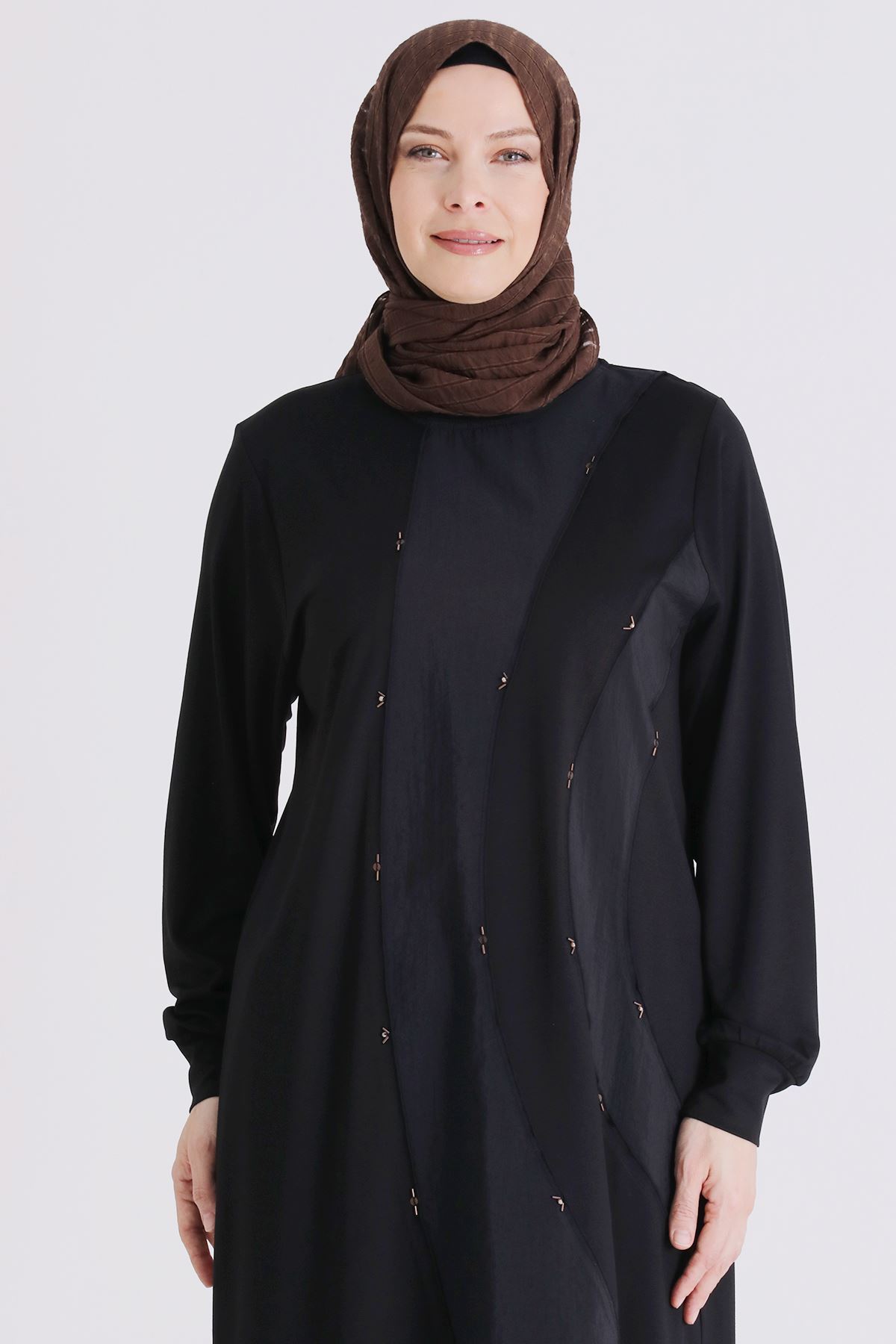 Behrem Boncuk İşlemeli Tunik- LYN04430 Siyah