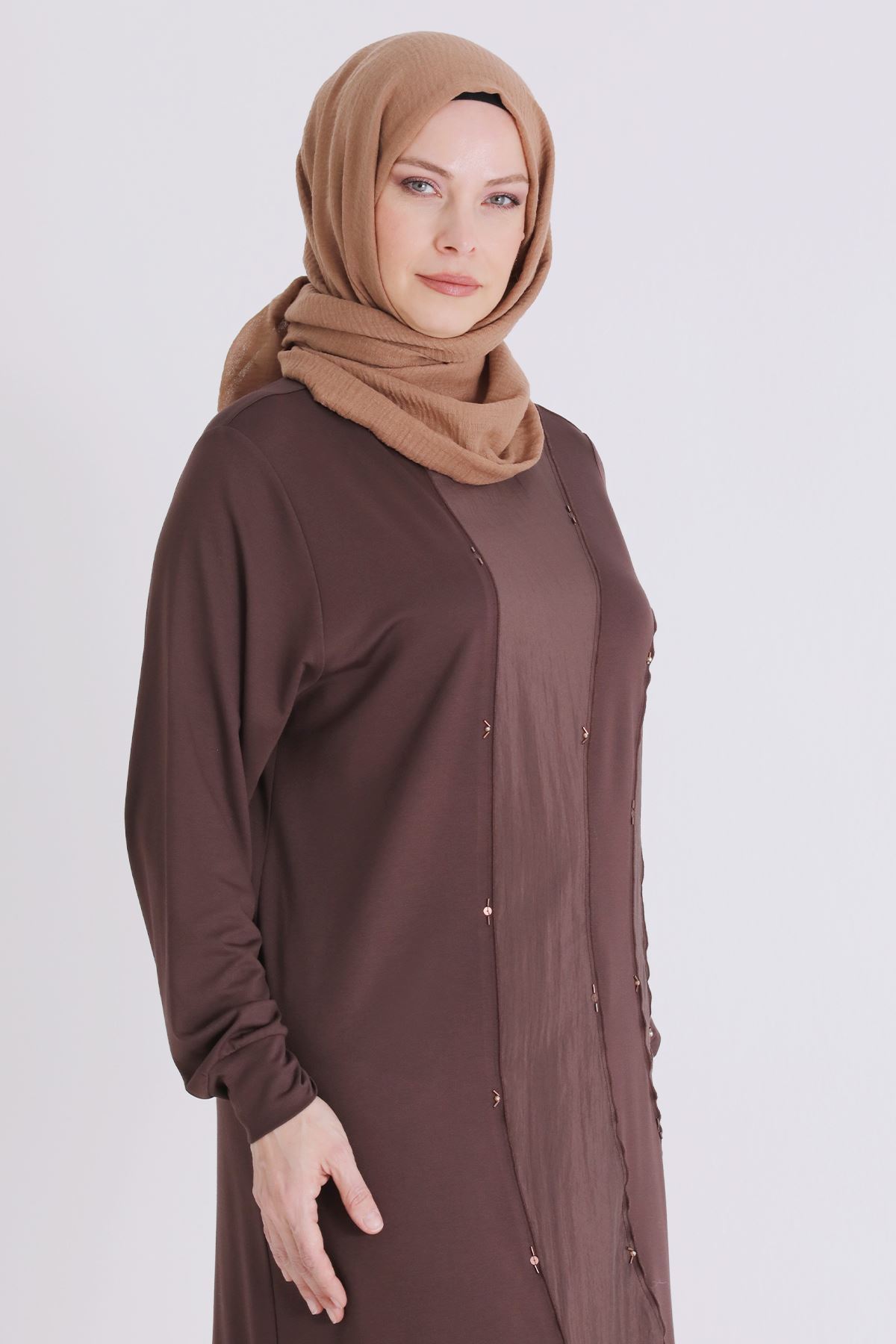 Behrem Boncuk İşlemeli Tunik- LYN04430 Kahve