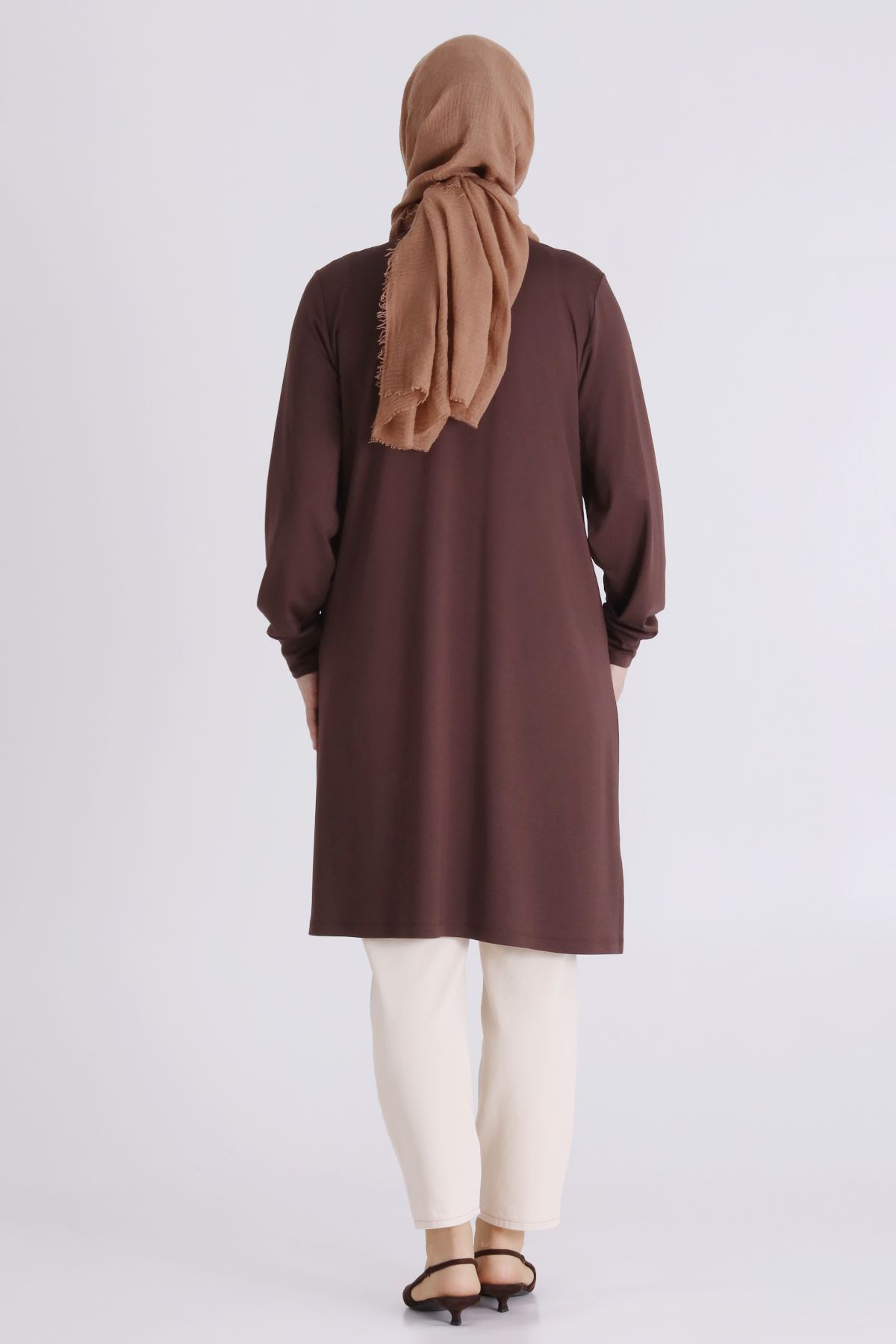 Behrem Boncuk İşlemeli Tunik- LYN04430 Kahve