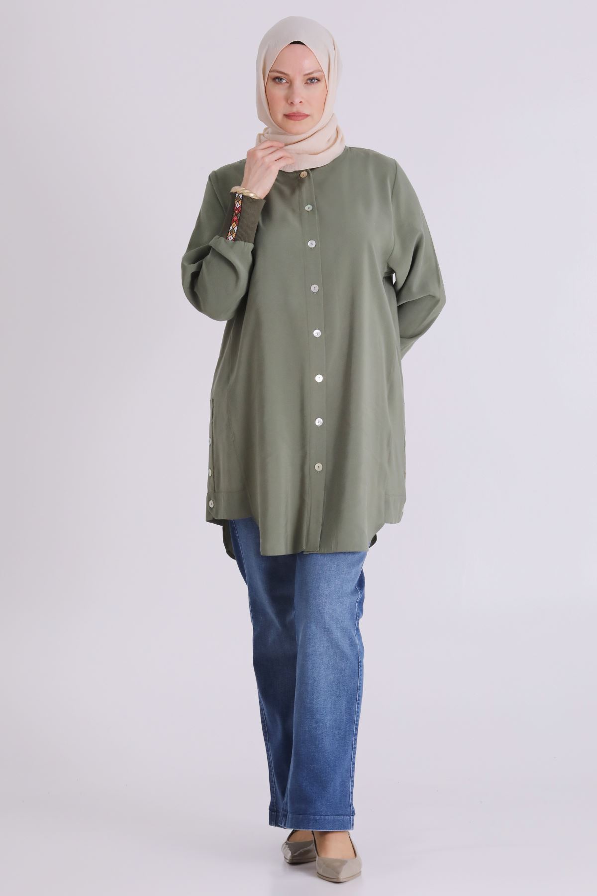 Behrem Etnik Desen Detaylı Kap- LYN04431 Yeşil