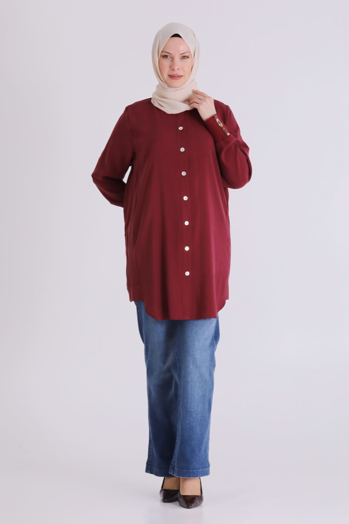 Behrem Etnik Desen Detaylı Kap- LYN04431 Bordo